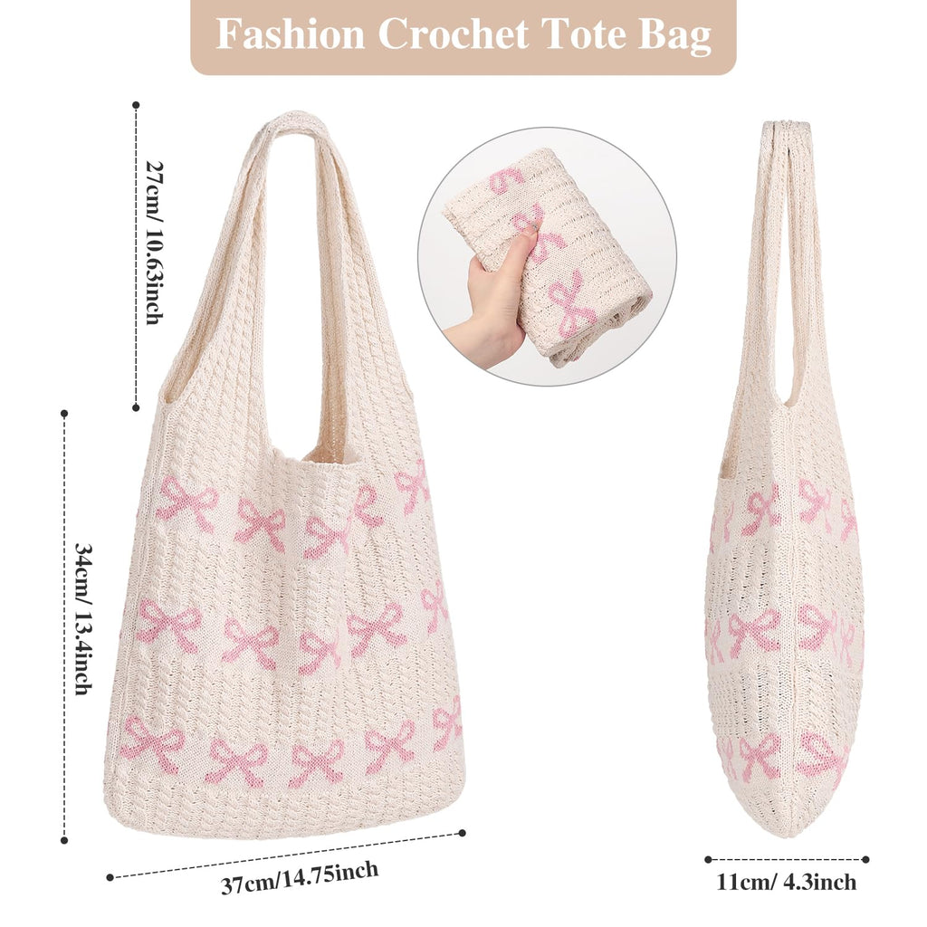 Sightor Crochet Tote Bag, Mesh Beach Bag Knit Summer Hobo Bag Vacation Boho Tote Bag for Women