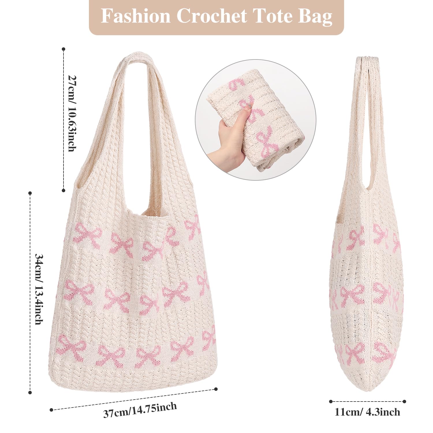 Sightor Crochet Tote Bag, Mesh Beach Bag Knit Summer Hobo Bag Vacation Boho Tote Bag for Women