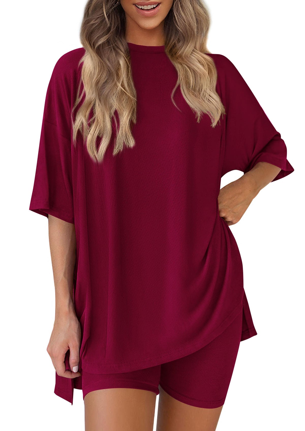 PRETTYGARDEN Women 2 Piece Lounge Set 2026 Summer Casual Oversized Shirts Biker Shorts Matching Airport Travel Outfit Clothes