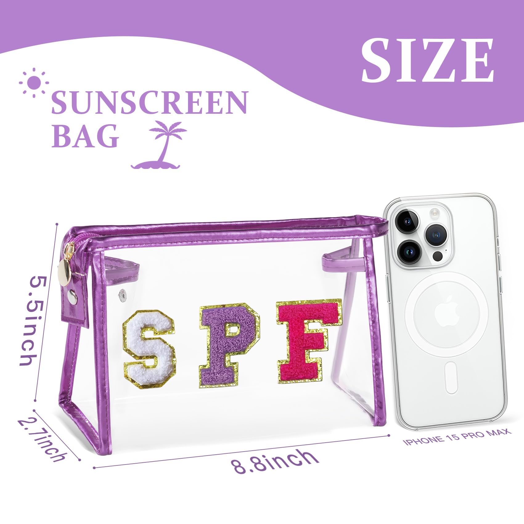 COSHAYSOO Sunscreen Bag Clear Makeup Toiletry Pouch Beach Vacation Essentials for Women Teen Girls Trip Gifts Summer Pool Travel Must Have Accessories Waterproof Stuff