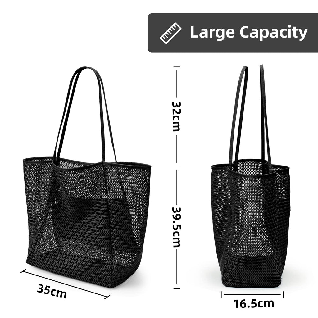 KALIDI Beach Nylon Mesh Tote Bag, Casual Tote Bag Hobo Women Foldable MAX 23L Shoulder Bag For Beach Picnic Vacation