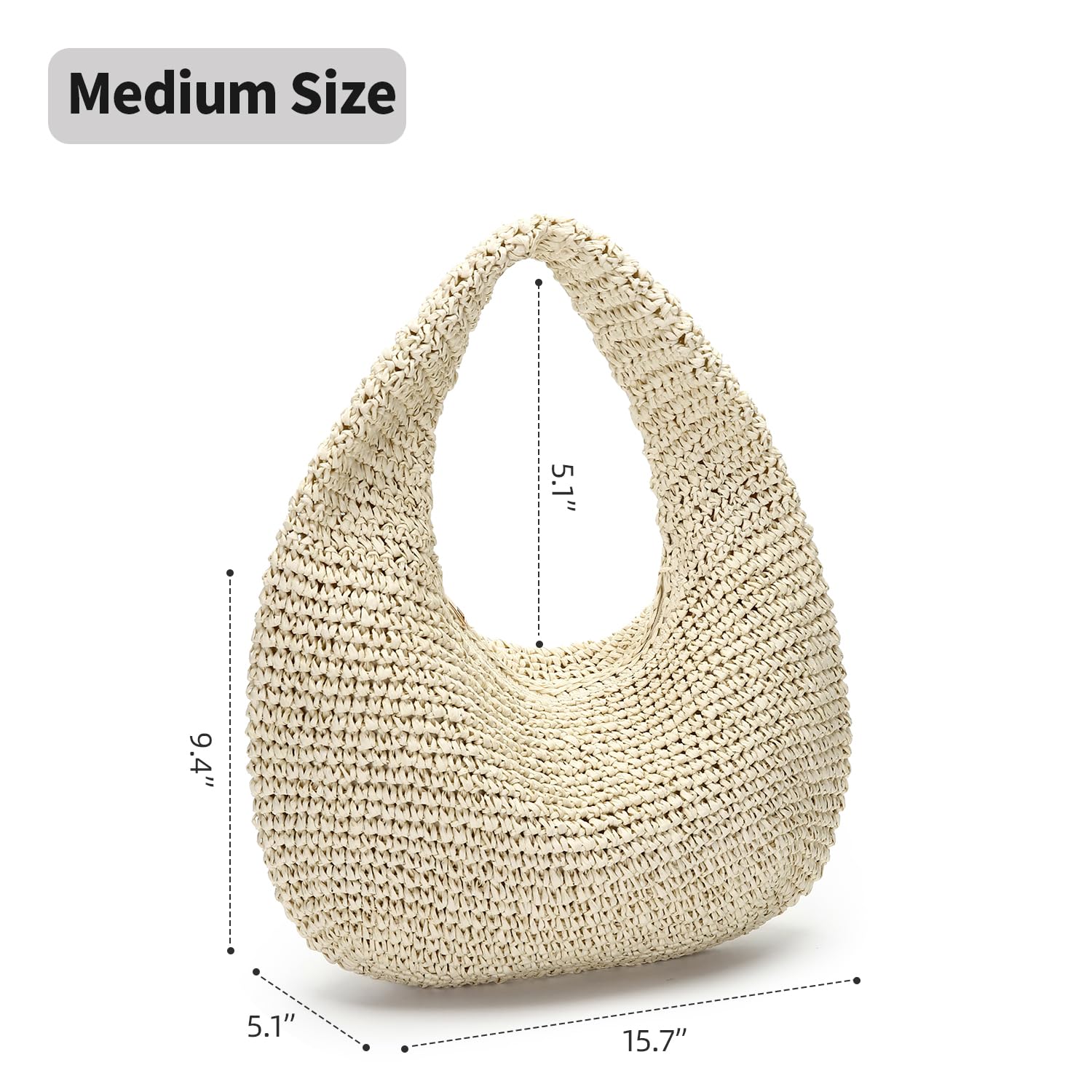 Herald Handmade Crescent Straw Bag for Women, Summer Beach Hobo Raffia Woven Underarm Shoulder Handbag Purse Tote