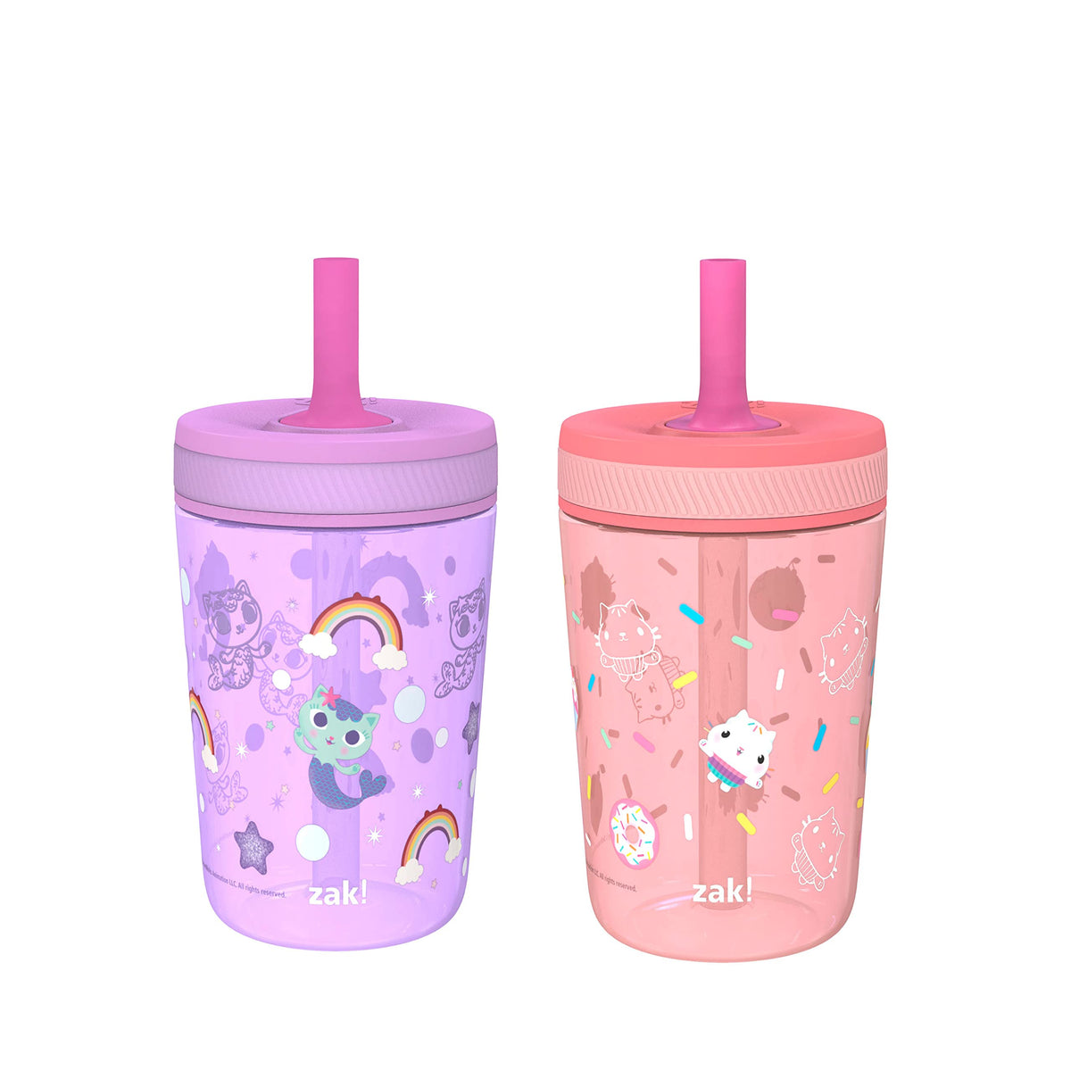 Zak Designs Kelso Toddler Cups For Travel or At Home, 15oz 2-Pack Durable Plastic Sippy Cups With Leak-Proof Design is Perfect For Kids (Sweet Berry, Lemon Zest)
