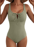 Aleumdr Womens Textured One Piece Swimsuit Tummy Control Bathing Suit Tie Knot Cutout Swimwear