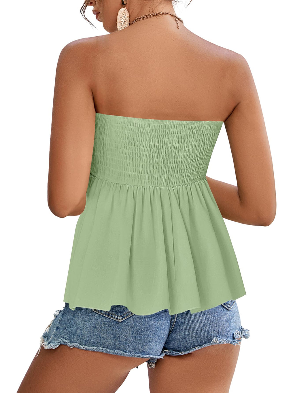 Rooscier Women's Smocked Tube Tops Flowy Ruffle Sleeveless Peplum Bandeau Babydoll Cami Tank