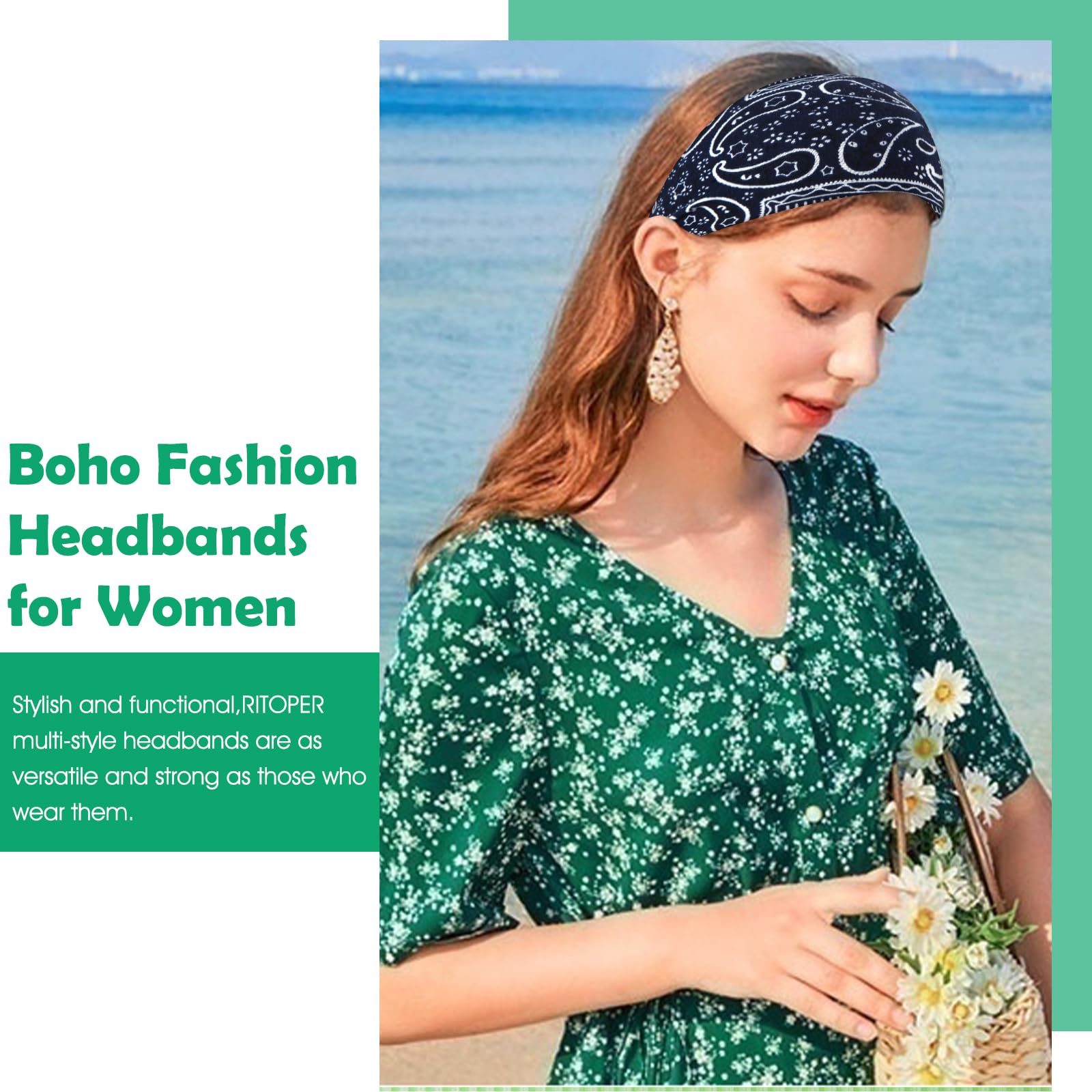 RITOPER Workout Wide Headbands for Women Non Slip, Super Soft Yoga Running Exercise Head Bands, Elastic Sweat Band Hair Bands for Women's Hair, Womens Solid Headband Hair Wrap