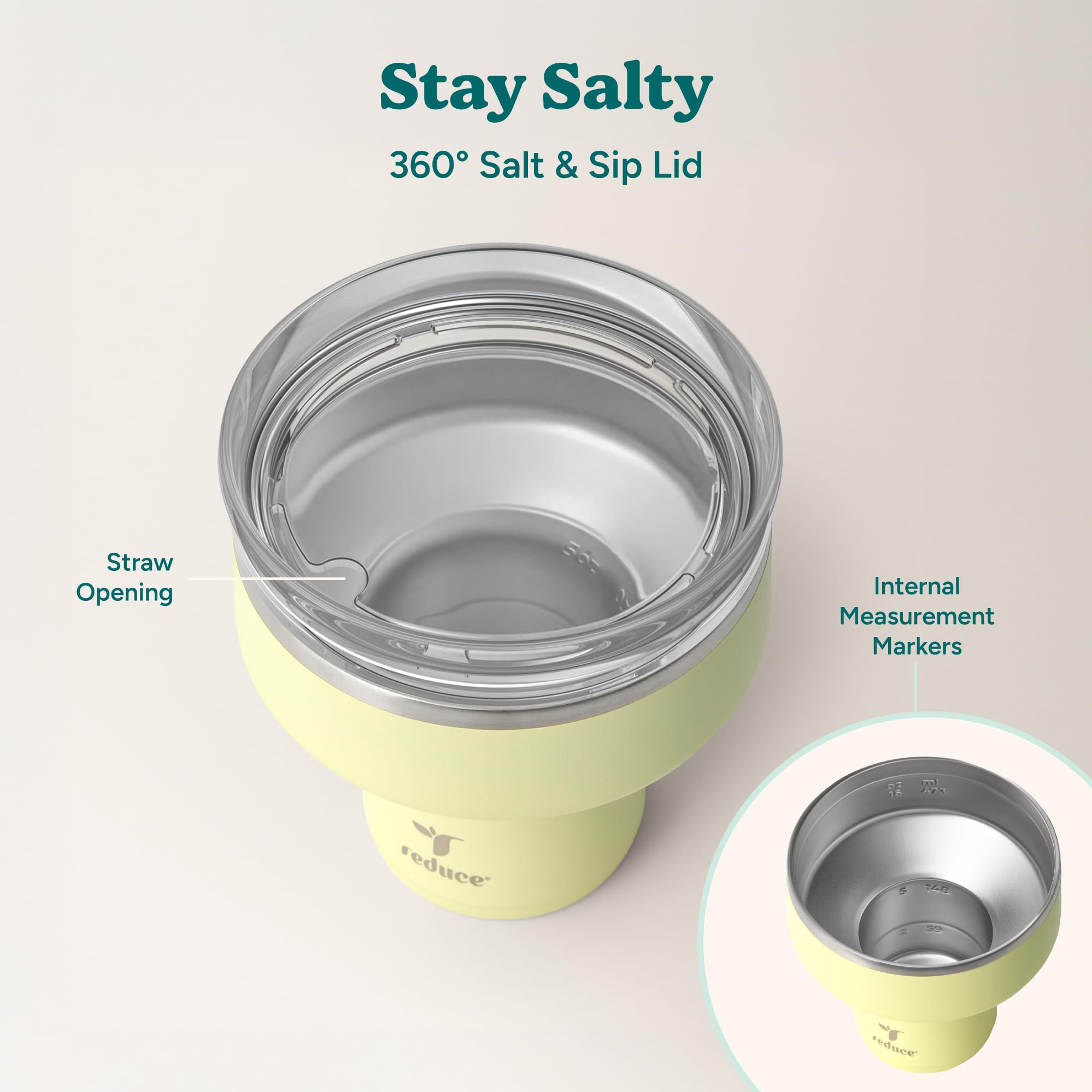 REDUCE Saltini 16 oz Cocktail Tumbler - Insulated Margarita Tumbler with Lid - Keeps Drinks Cold for 10 Hours - 360 Sippable Martini Glass Alternative - Shatterproof, Perfect for Parties - Daiquiri