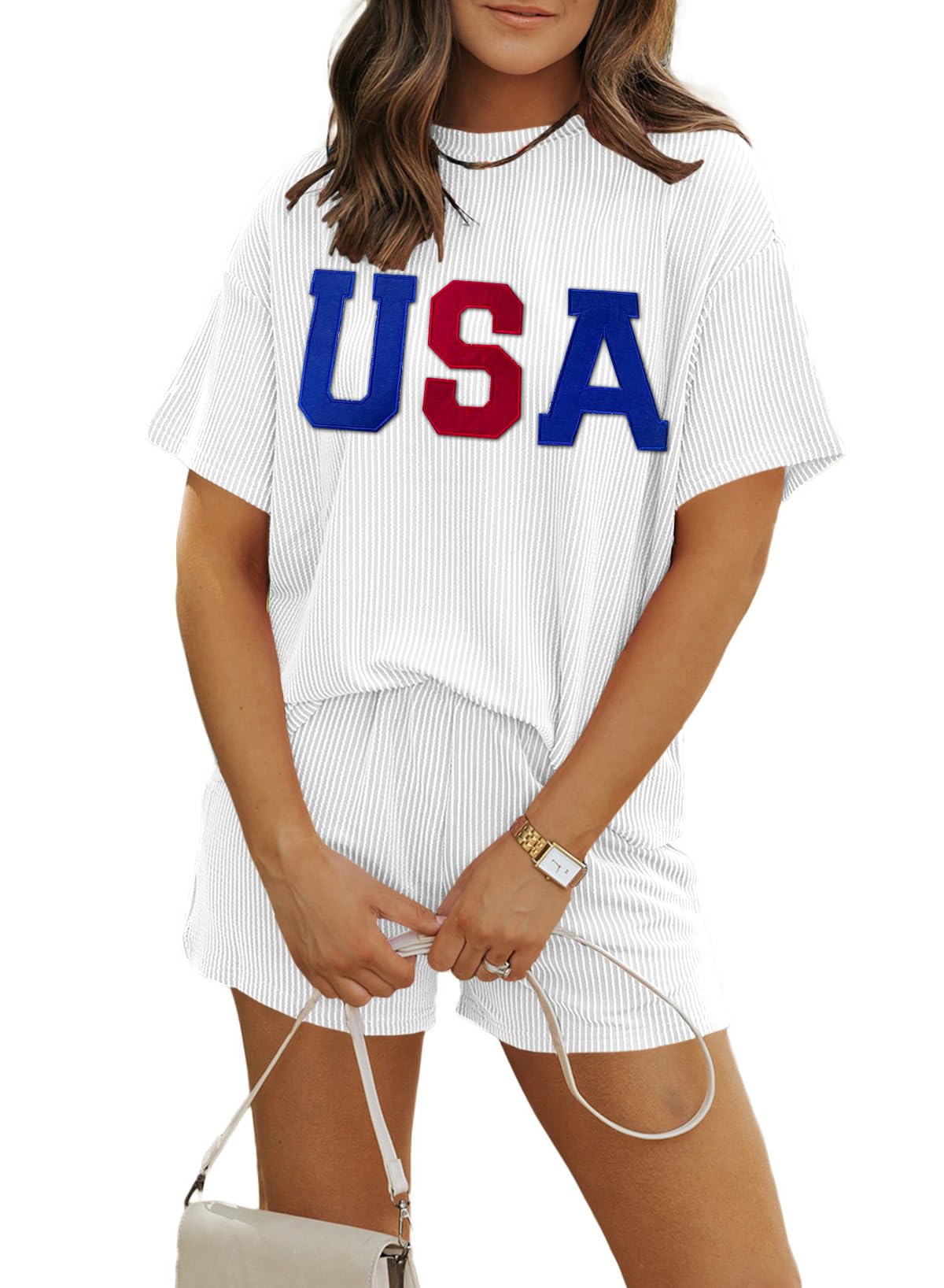 MARZXIN Women 2 Piece Shorts Set 2026 Casual Summer Cruise Outfits Ribbed Loose Short Sleeve Pocket Matching Lounge Sets