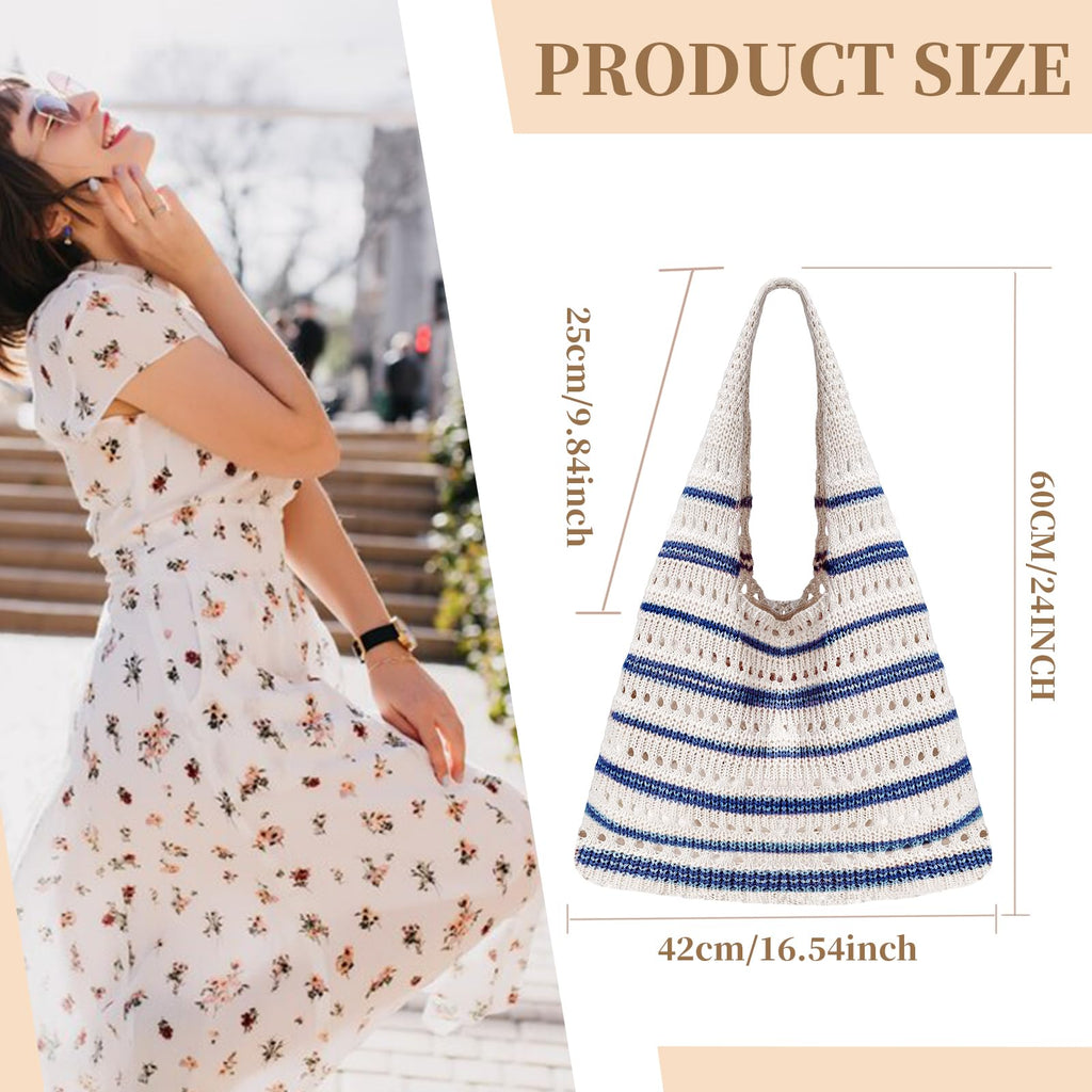 Sightor Crochet Tote Bag, Mesh Beach Bag Knit Summer Hobo Bag Vacation Boho Tote Bag for Women