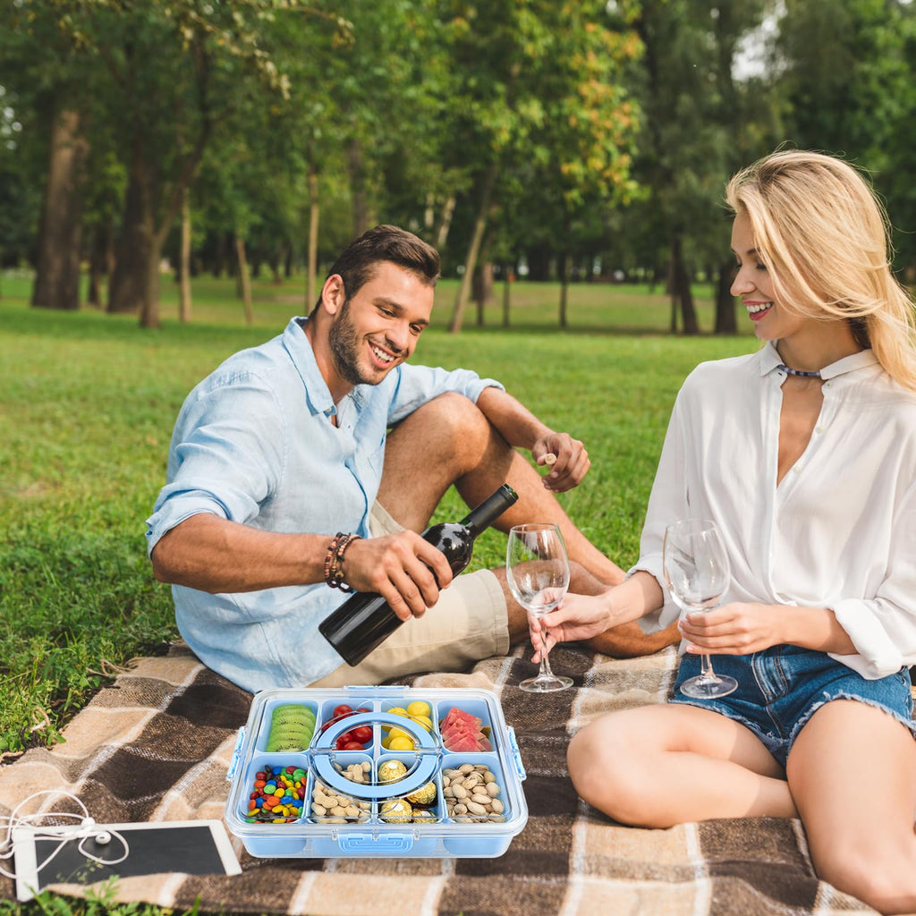 HRXFOZ Divided Serving Tray with Lid and Handle,8 Compartments Snacks Box,Snack Fruit and Veggie Tray,Portable Platter for Candy Fruits Nuts Snack Party Entertaining Picnic (1 PCS)