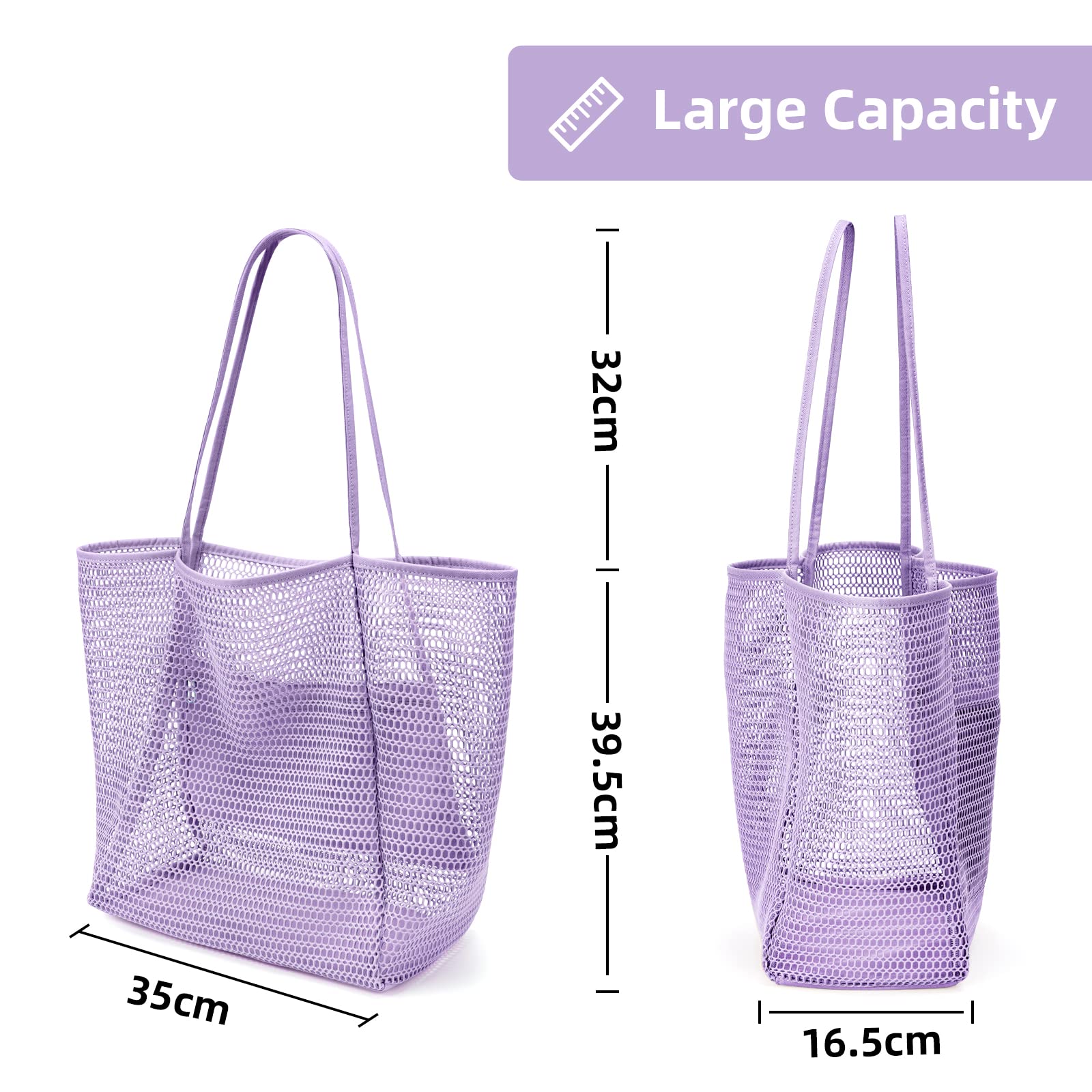 KALIDI Beach Nylon Mesh Tote Bag, Casual Tote Bag Hobo Women Foldable MAX 23L Shoulder Bag For Beach Picnic Vacation