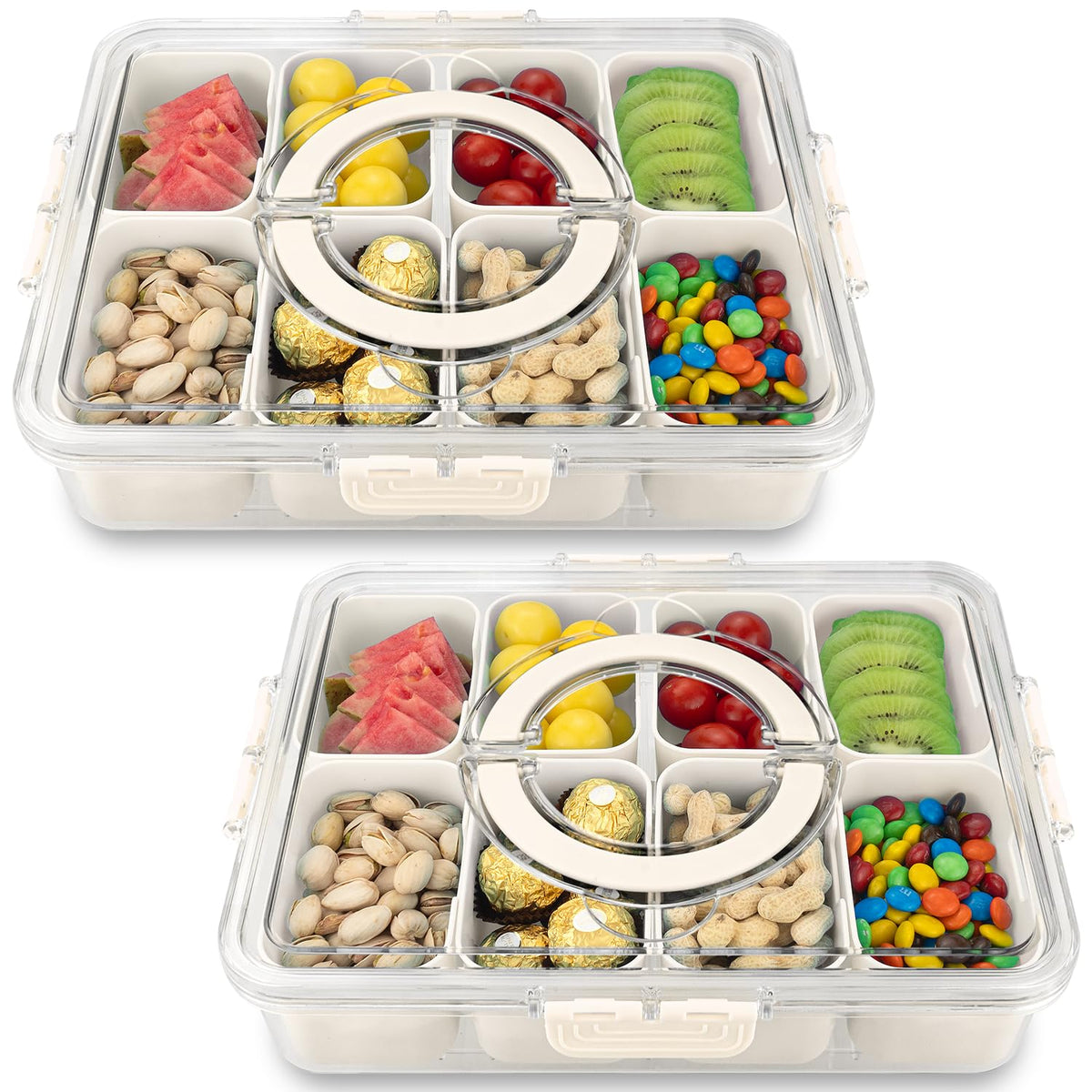 HRXFOZ Divided Serving Tray with Lid and Handle,8 Compartments Snacks Box,Snack Fruit and Veggie Tray,Portable Platter for Candy Fruits Nuts Snack Party Entertaining Picnic (1 PCS)