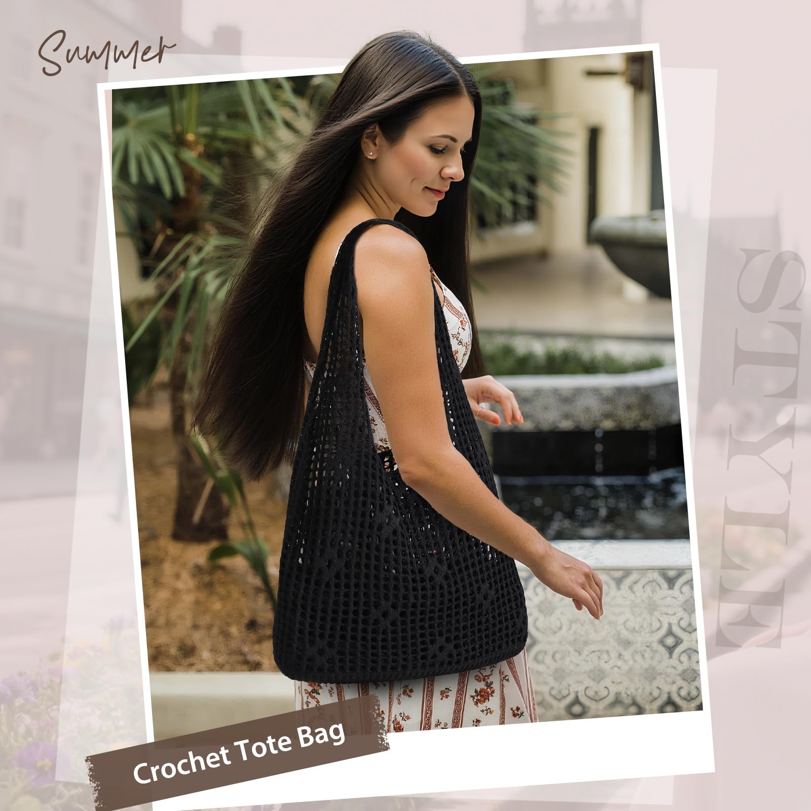 Sightor Crochet Tote Bag, Mesh Beach Bag Knit Summer Hobo Bag Vacation Boho Tote Bag for Women