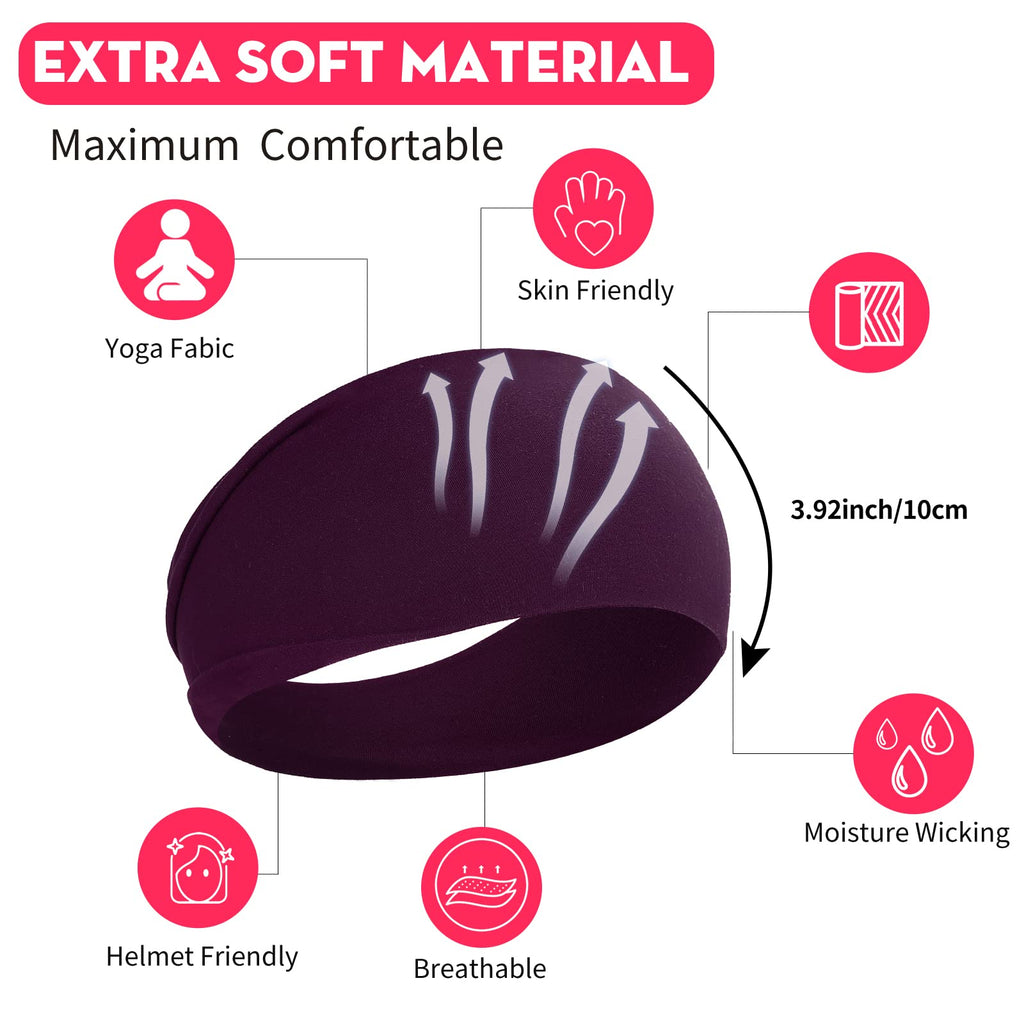 RITOPER Workout Wide Headbands for Women Non Slip, Super Soft Yoga Running Exercise Head Bands, Elastic Sweat Band Hair Bands for Women's Hair, Womens Solid Headband Hair Wrap