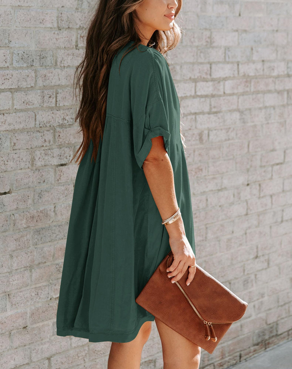 Minclouse Women's Babydoll Short Sleeve Tunic Dress V Neck Cute Casual Loose Dresses