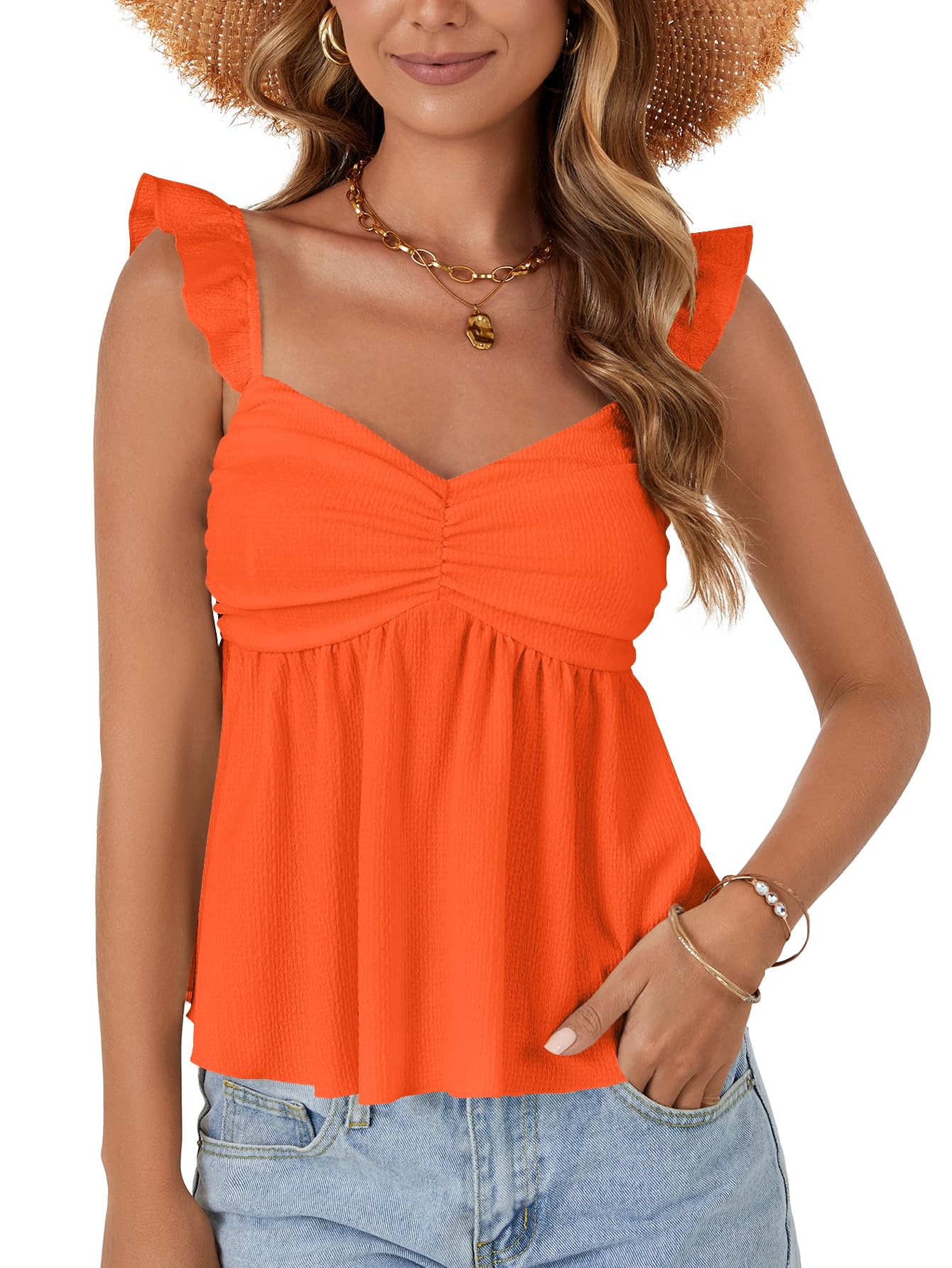 LYANER Women's Babydoll Tank Top Summer Camisole Dressy Casual Ruffle Strap Sleeveless Flowy Hem Peplum Tops