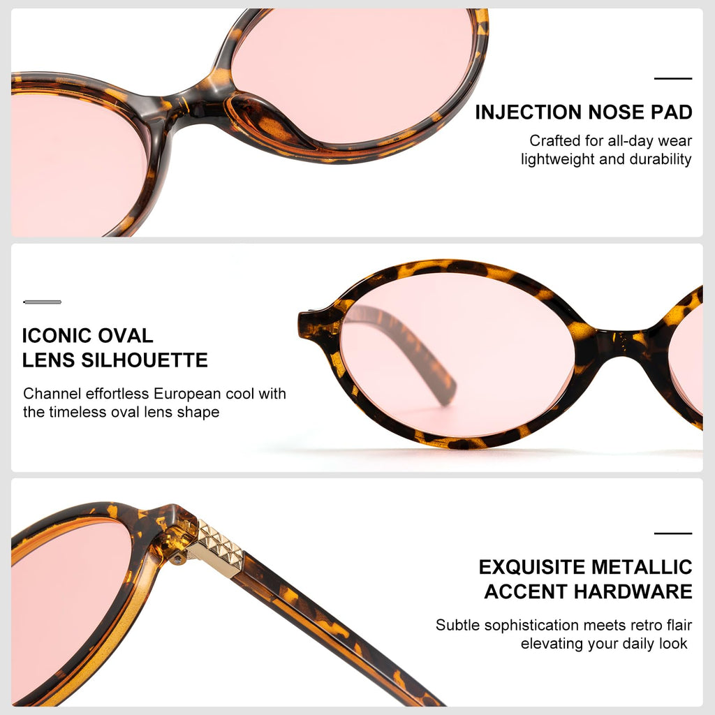 ViewJoy Retro Oval Sunglasses for Women Vintage 90s Y2K Trendy Designer Sun Glasses