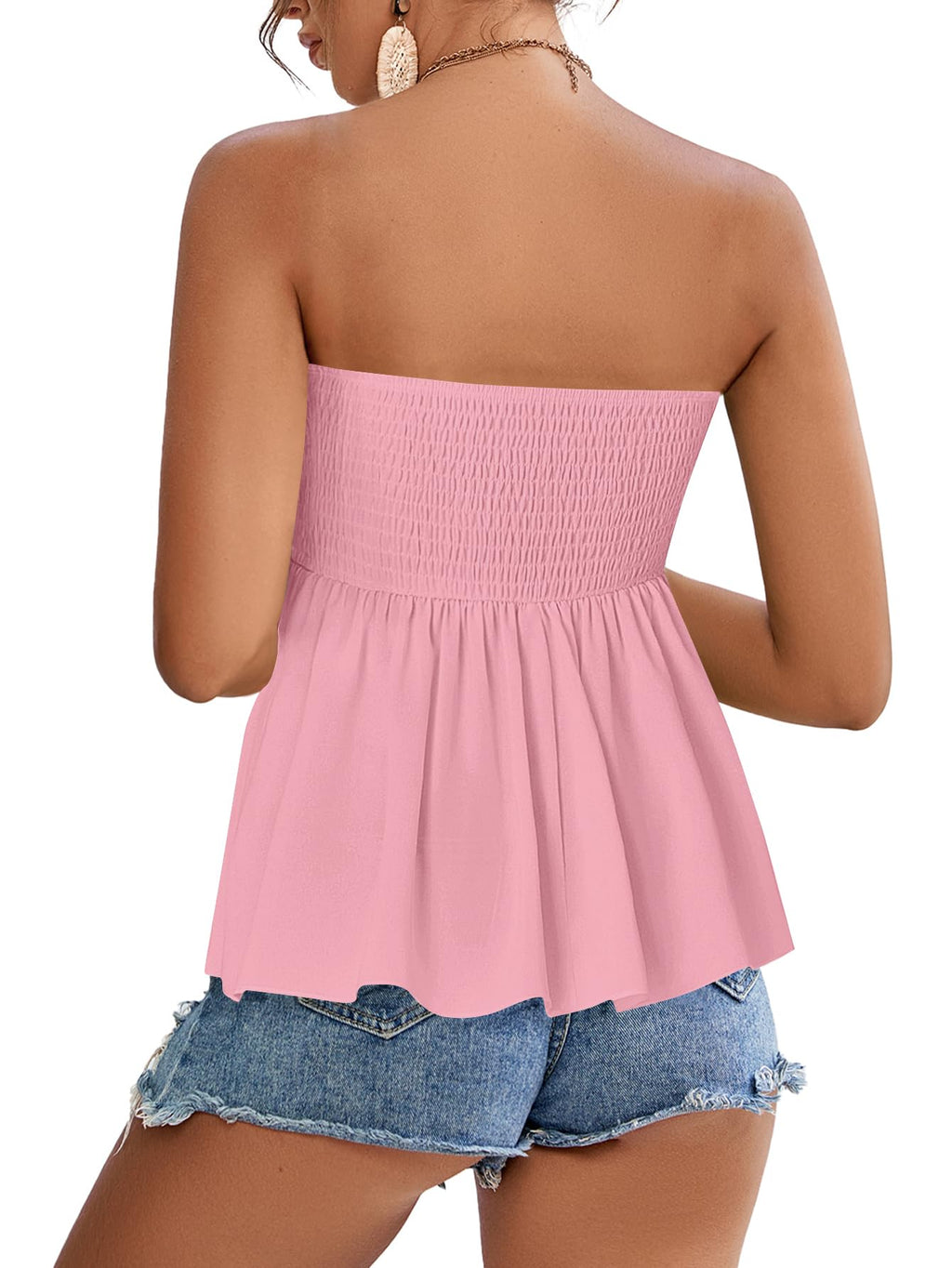 Rooscier Women's Smocked Tube Tops Flowy Ruffle Sleeveless Peplum Bandeau Babydoll Cami Tank