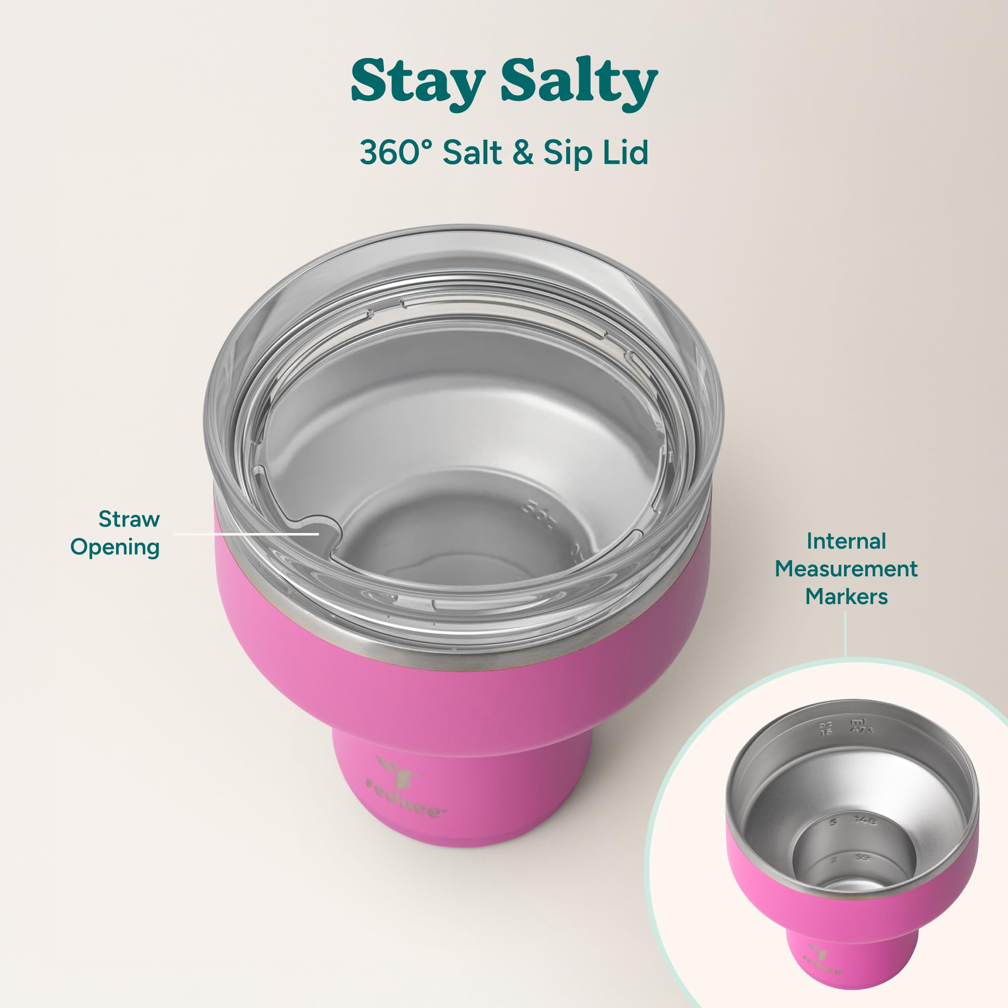 REDUCE Saltini 16 oz Cocktail Tumbler - Insulated Margarita Tumbler with Lid - Keeps Drinks Cold for 10 Hours - 360 Sippable Martini Glass Alternative - Shatterproof, Perfect for Parties - Daiquiri