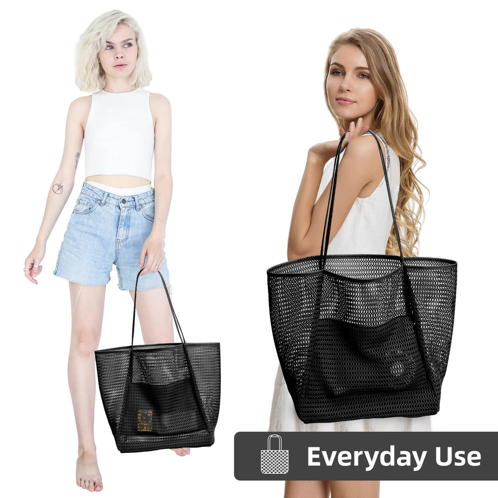 KALIDI Beach Nylon Mesh Tote Bag, Casual Tote Bag Hobo Women Foldable MAX 23L Shoulder Bag For Beach Picnic Vacation