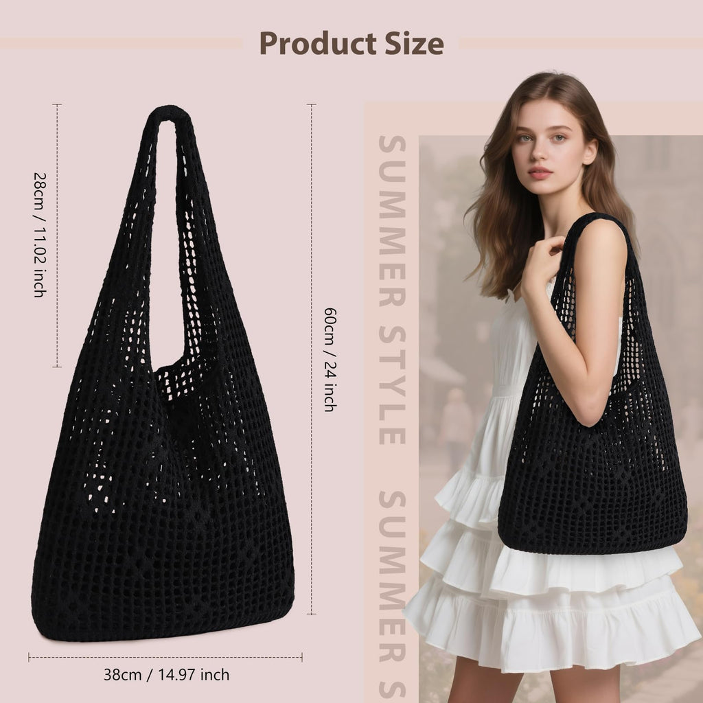 Sightor Crochet Tote Bag, Mesh Beach Bag Knit Summer Hobo Bag Vacation Boho Tote Bag for Women