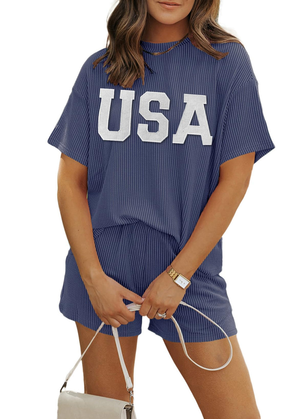 MARZXIN Women 2 Piece Shorts Set 2026 Casual Summer Cruise Outfits Ribbed Loose Short Sleeve Pocket Matching Lounge Sets