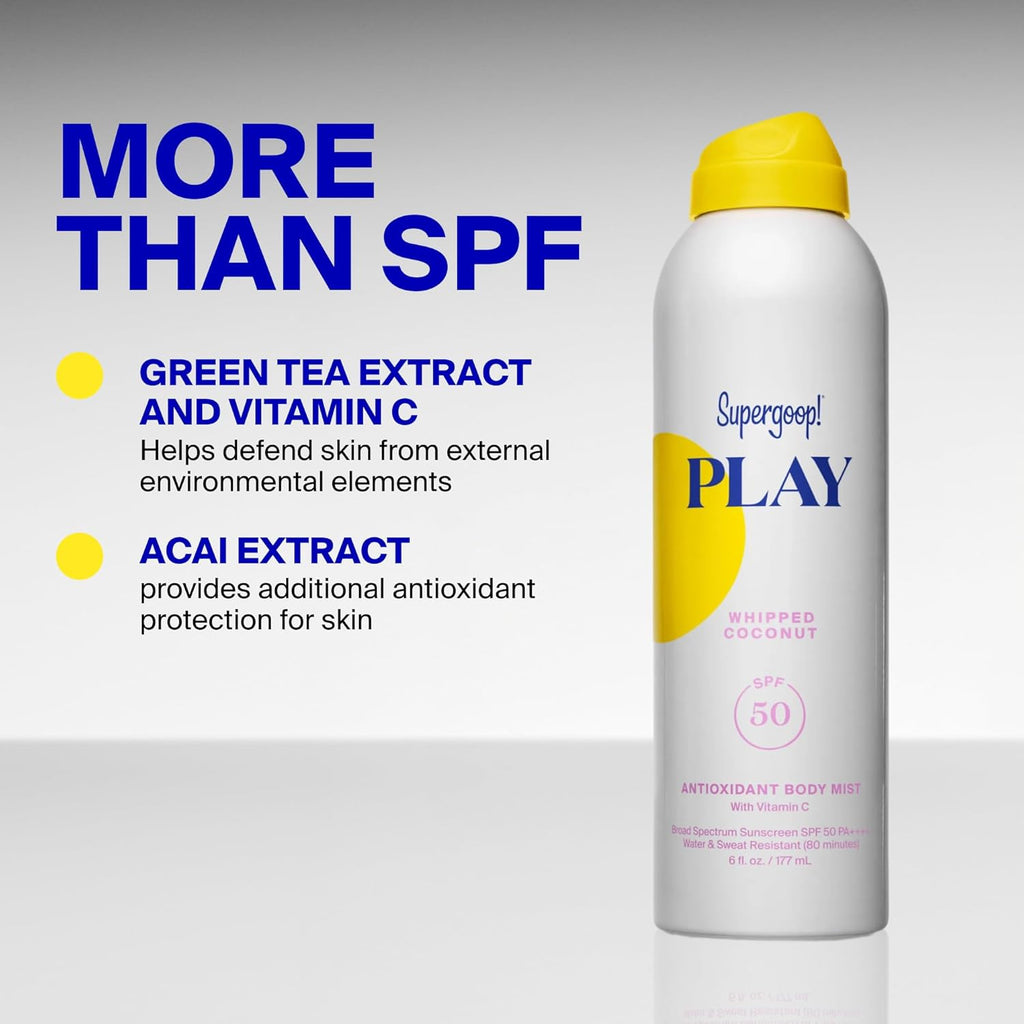 Supergoop! PLAY Antioxidant Body Mist Vitamin C -SPF 50 PA++++ Broad Spectrum Sunscreen - Body Spray - Great for Active Days