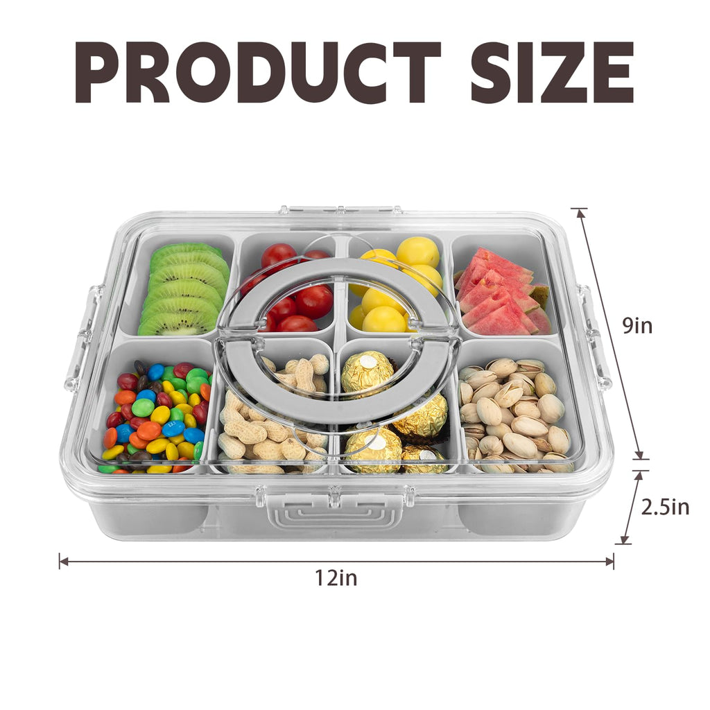 HRXFOZ Divided Serving Tray with Lid and Handle,8 Compartments Snacks Box,Snack Fruit and Veggie Tray,Portable Platter for Candy Fruits Nuts Snack Party Entertaining Picnic (1 PCS)