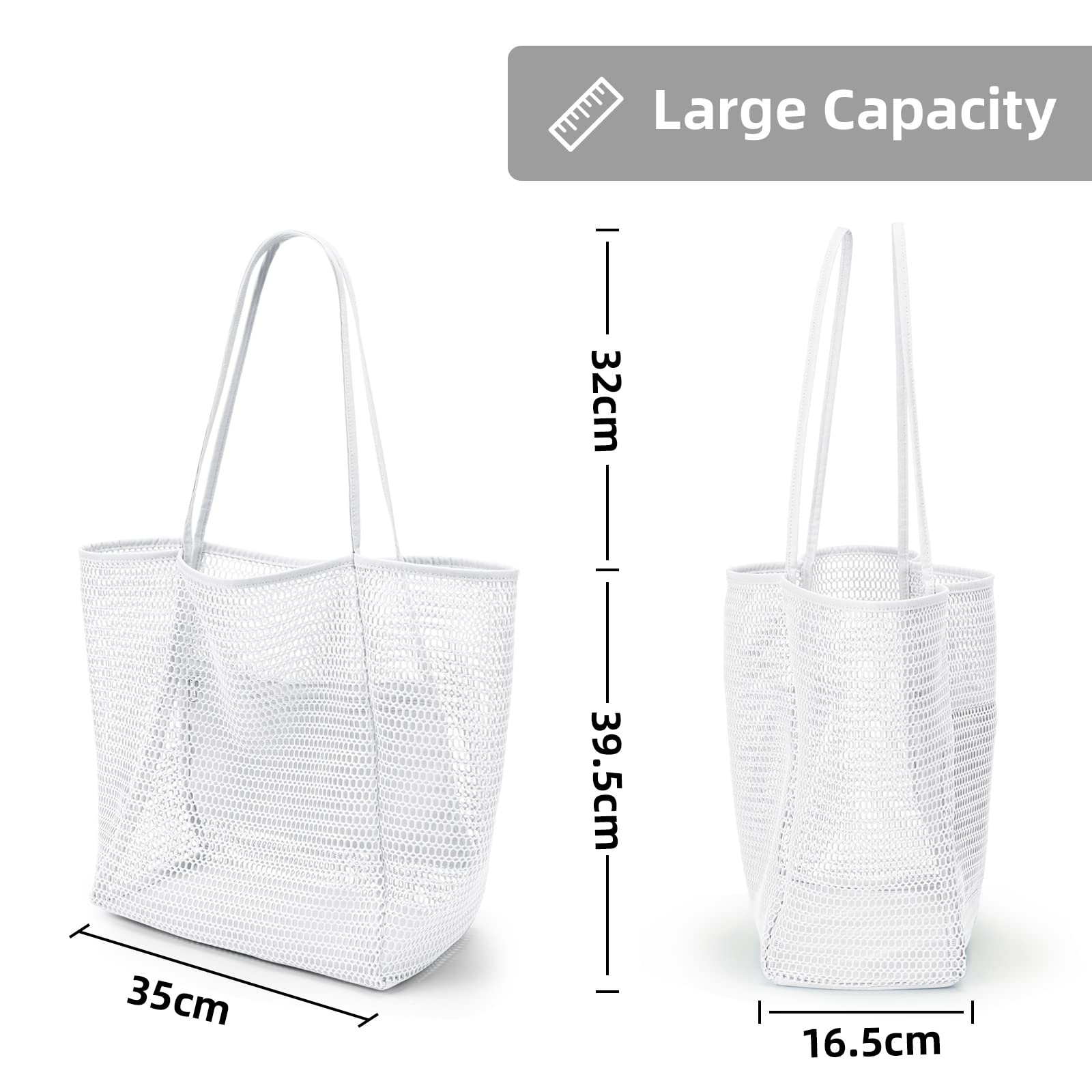 KALIDI Beach Nylon Mesh Tote Bag, Casual Tote Bag Hobo Women Foldable MAX 23L Shoulder Bag For Beach Picnic Vacation