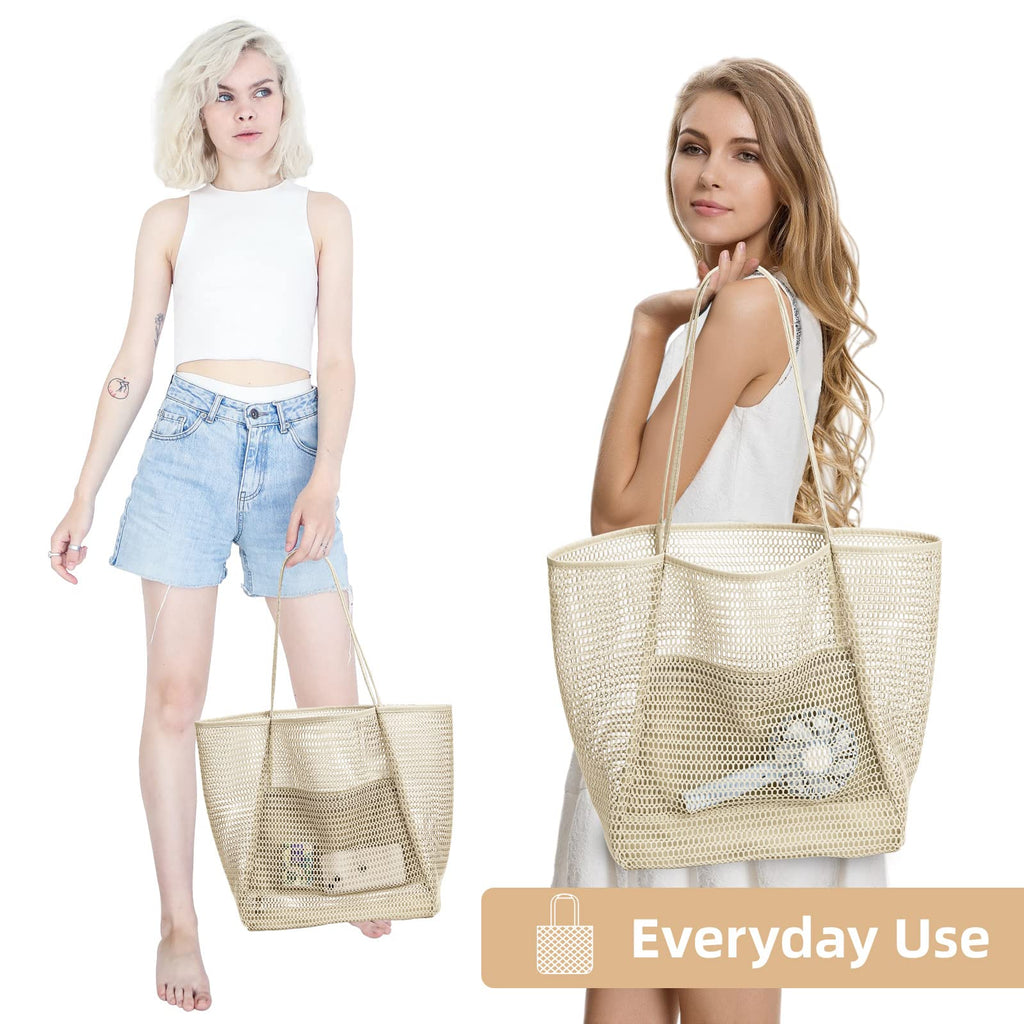 KALIDI Beach Nylon Mesh Tote Bag, Casual Tote Bag Hobo Women Foldable MAX 23L Shoulder Bag For Beach Picnic Vacation
