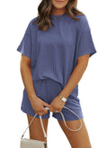 MARZXIN Women 2 Piece Shorts Set 2026 Casual Summer Cruise Outfits Ribbed Loose Short Sleeve Pocket Matching Lounge Sets