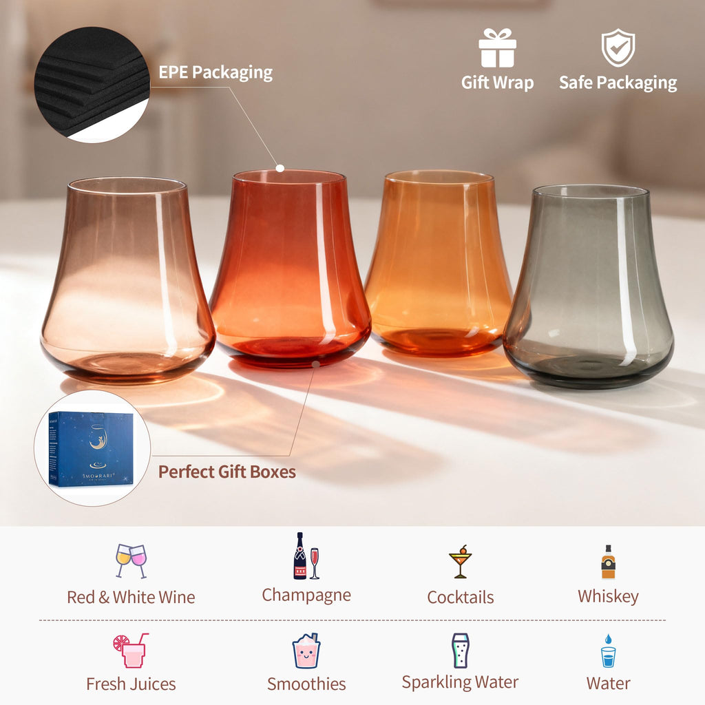 Stemmed Colored Wine Glasses: Set of 6 Cute 13.5oz Hand Blown Crystal Wine Glass with Long Stem for Birthday Party Fall Christmas Dinner Wedding Registry Gifts