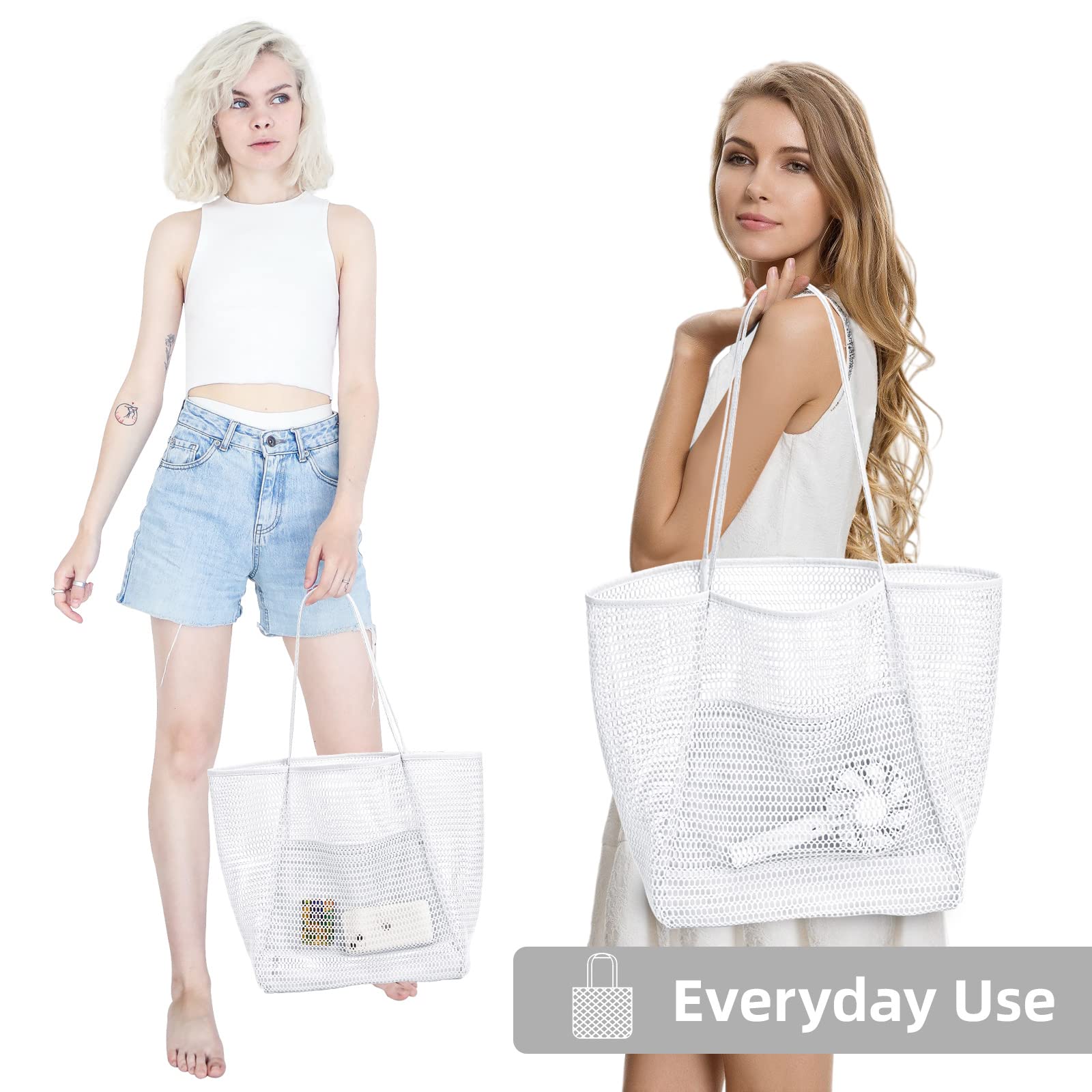 KALIDI Beach Nylon Mesh Tote Bag, Casual Tote Bag Hobo Women Foldable MAX 23L Shoulder Bag For Beach Picnic Vacation