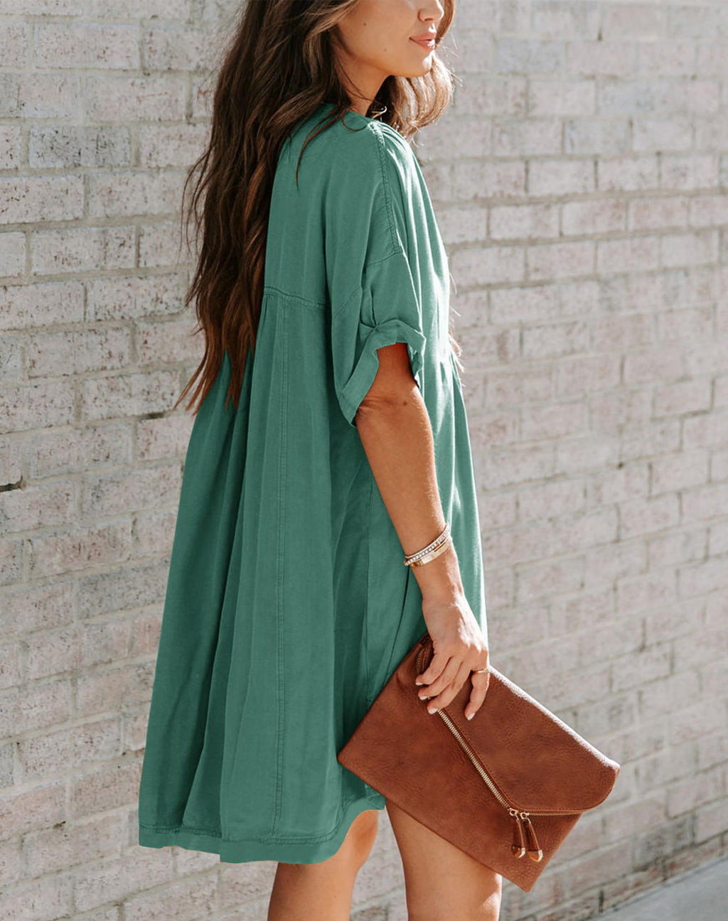 Minclouse Women's Babydoll Short Sleeve Tunic Dress V Neck Cute Casual Loose Dresses