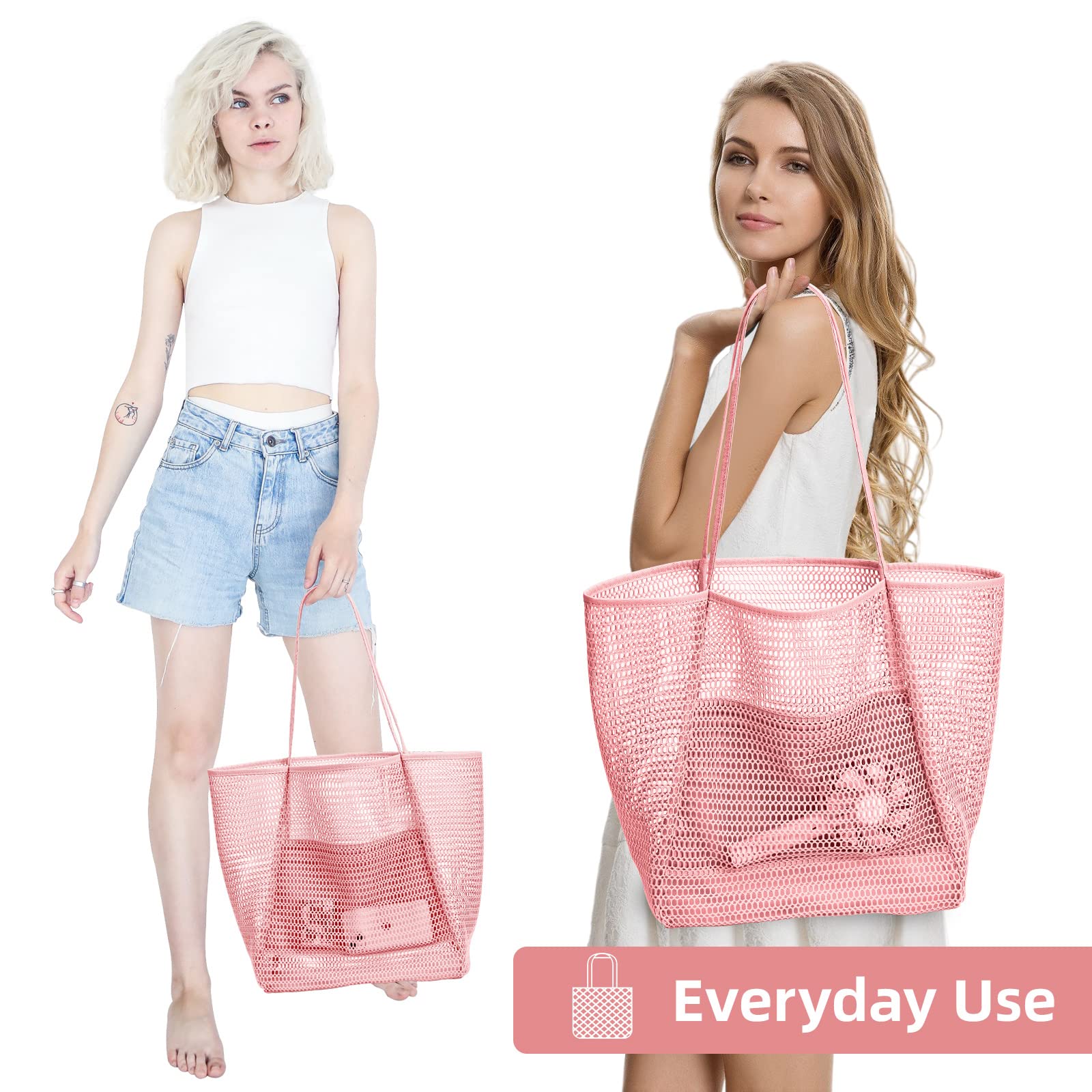 KALIDI Beach Nylon Mesh Tote Bag, Casual Tote Bag Hobo Women Foldable MAX 23L Shoulder Bag For Beach Picnic Vacation