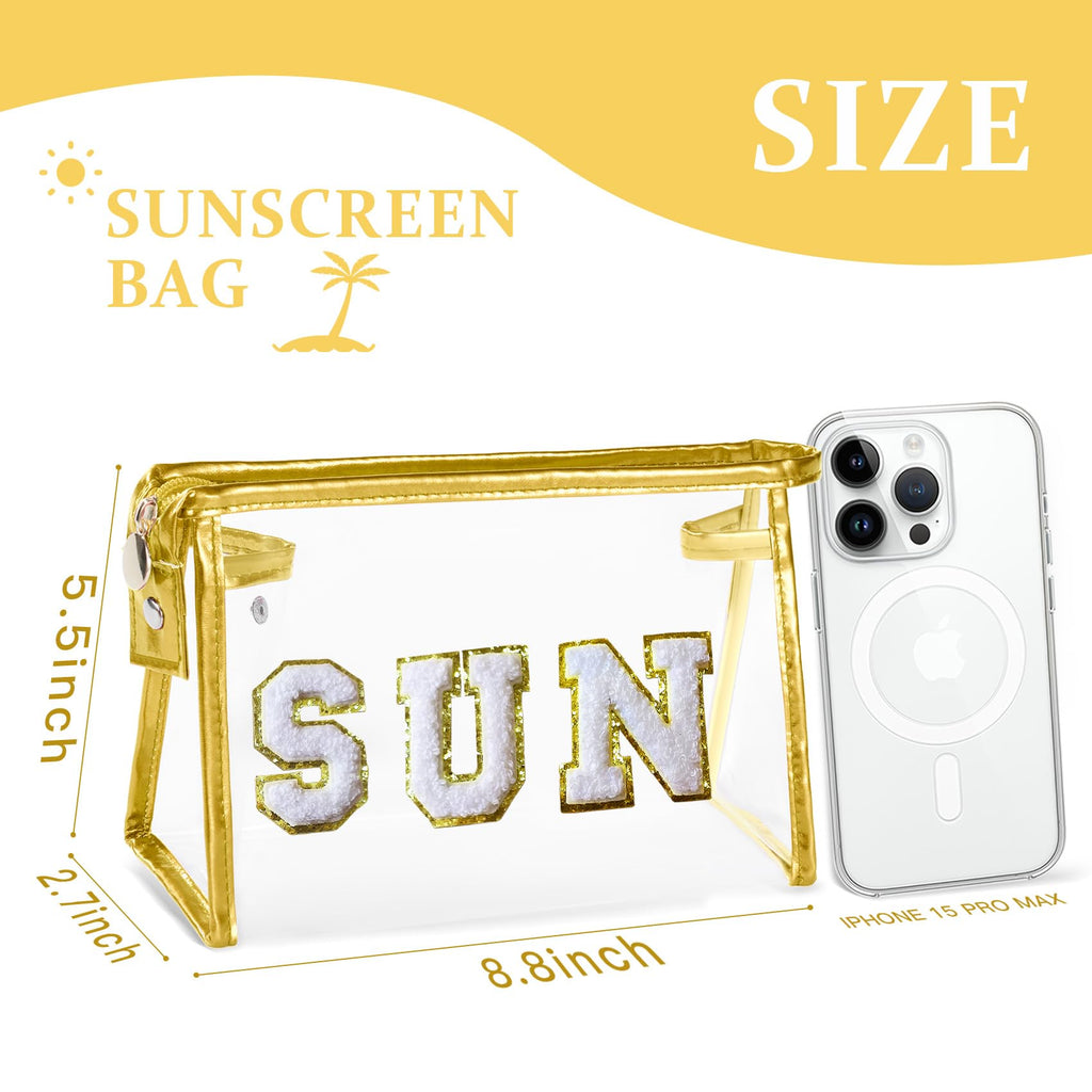 COSHAYSOO Sunscreen Bag Clear Makeup Toiletry Pouch Beach Vacation Essentials for Women Teen Girls Trip Gifts Summer Pool Travel Must Have Accessories Waterproof Stuff