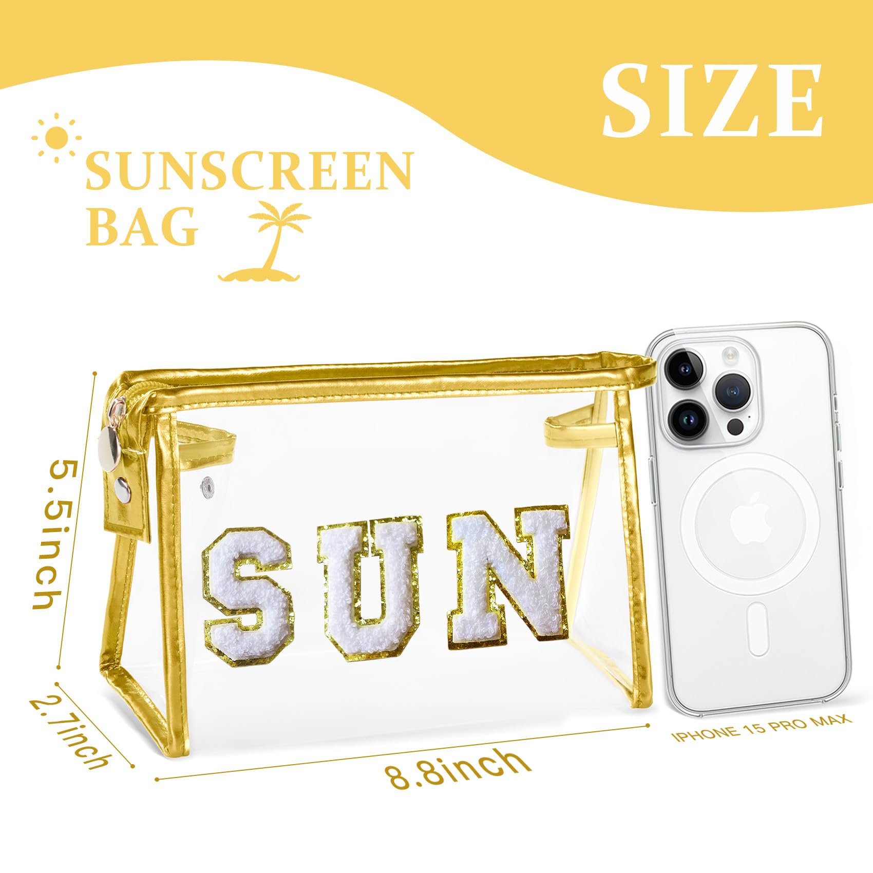 COSHAYSOO Sunscreen Bag Clear Makeup Toiletry Pouch Beach Vacation Essentials for Women Teen Girls Trip Gifts Summer Pool Travel Must Have Accessories Waterproof Stuff