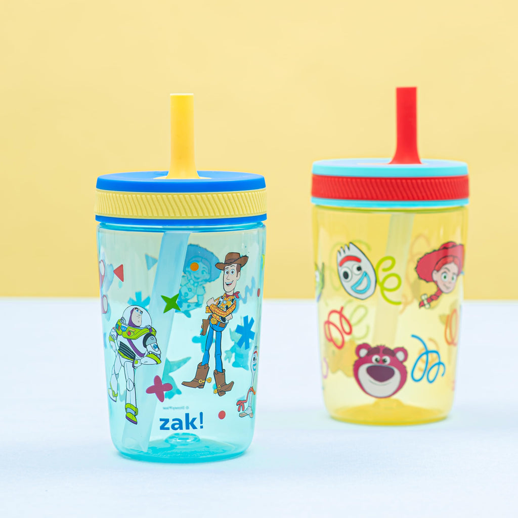 Zak Designs Kelso Toddler Cups For Travel or At Home, 15oz 2-Pack Durable Plastic Sippy Cups With Leak-Proof Design is Perfect For Kids (Sweet Berry, Lemon Zest)