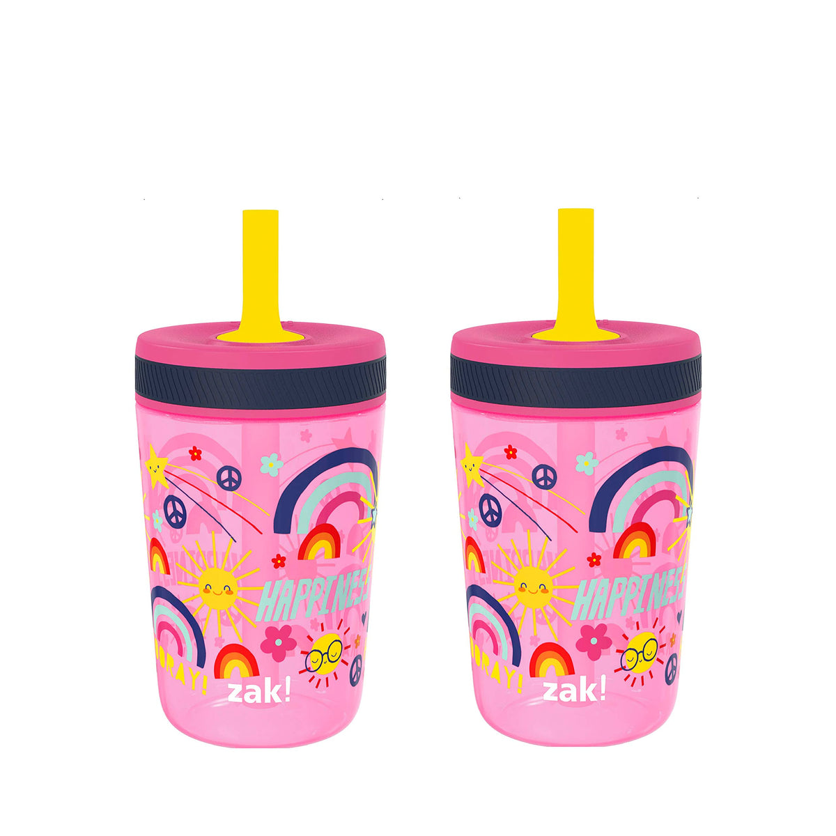 Zak Designs Kelso Toddler Cups For Travel or At Home, 15oz 2-Pack Durable Plastic Sippy Cups With Leak-Proof Design is Perfect For Kids (Sweet Berry, Lemon Zest)
