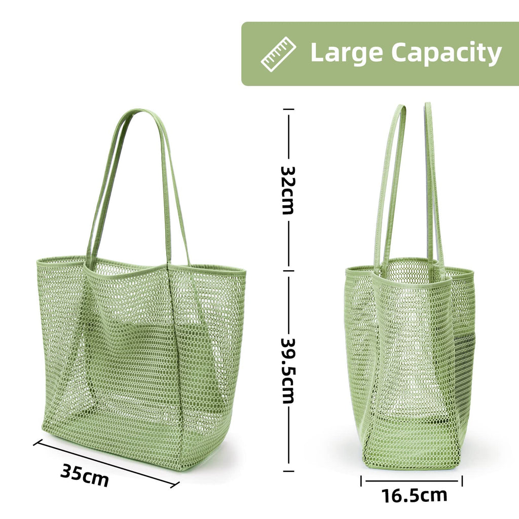 KALIDI Beach Nylon Mesh Tote Bag, Casual Tote Bag Hobo Women Foldable MAX 23L Shoulder Bag For Beach Picnic Vacation
