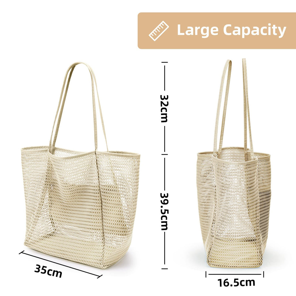 KALIDI Beach Nylon Mesh Tote Bag, Casual Tote Bag Hobo Women Foldable MAX 23L Shoulder Bag For Beach Picnic Vacation