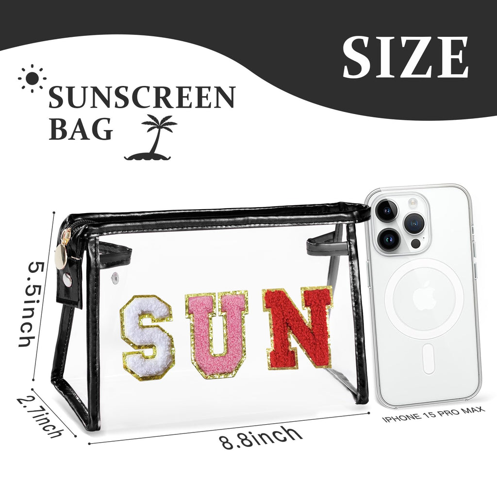 COSHAYSOO Sunscreen Bag Clear Makeup Toiletry Pouch Beach Vacation Essentials for Women Teen Girls Trip Gifts Summer Pool Travel Must Have Accessories Waterproof Stuff