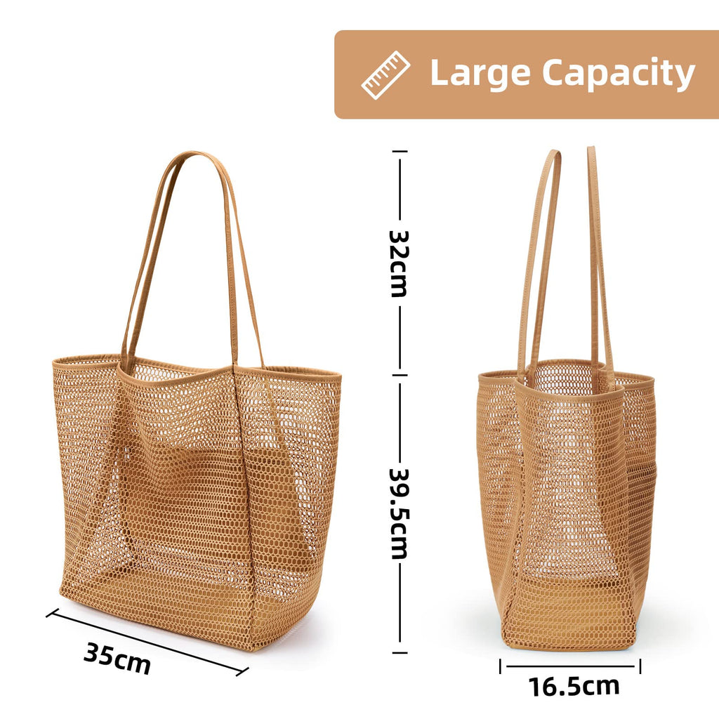 KALIDI Beach Nylon Mesh Tote Bag, Casual Tote Bag Hobo Women Foldable MAX 23L Shoulder Bag For Beach Picnic Vacation