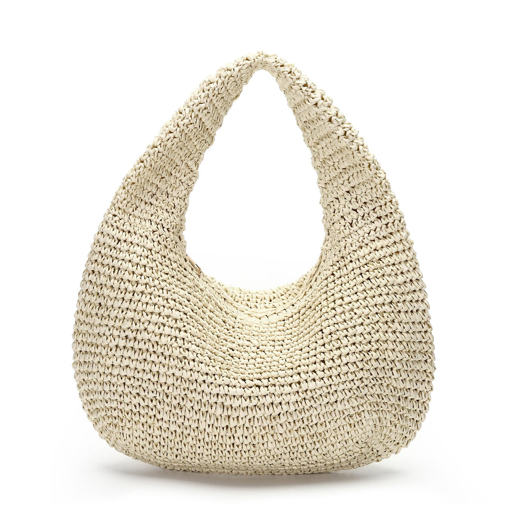 Herald Handmade Crescent Straw Bag for Women, Summer Beach Hobo Raffia Woven Underarm Shoulder Handbag Purse Tote