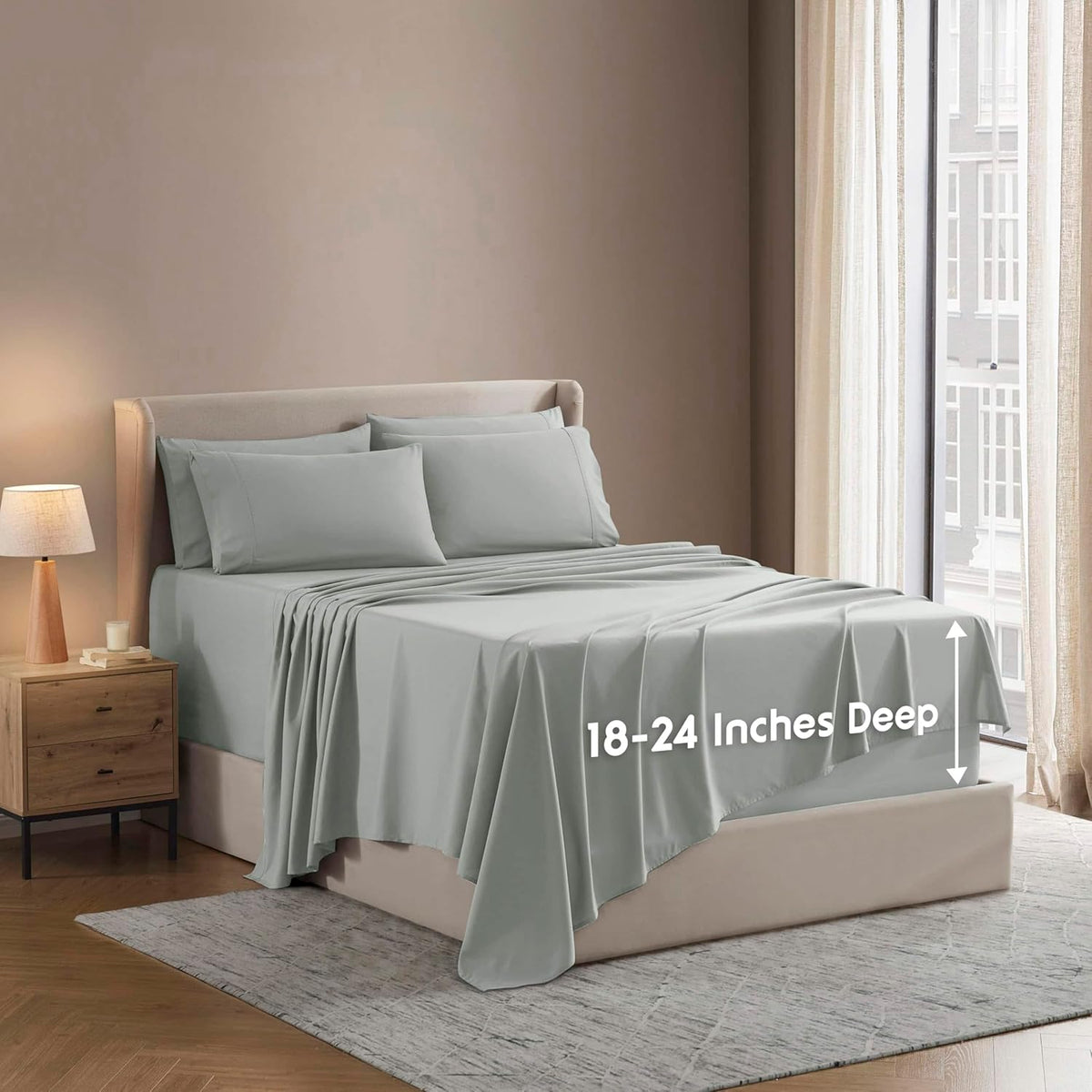 Nestl Extra Deep King Sheet Set - 6 Piece Breathable & Cooling Sheets - Hotel Luxury Bedding Set w/18-24 Inch Deep Pockets - Easy & Secure Fit - Super Soft, Wrinkle Free & Comfy - Dark Gray
