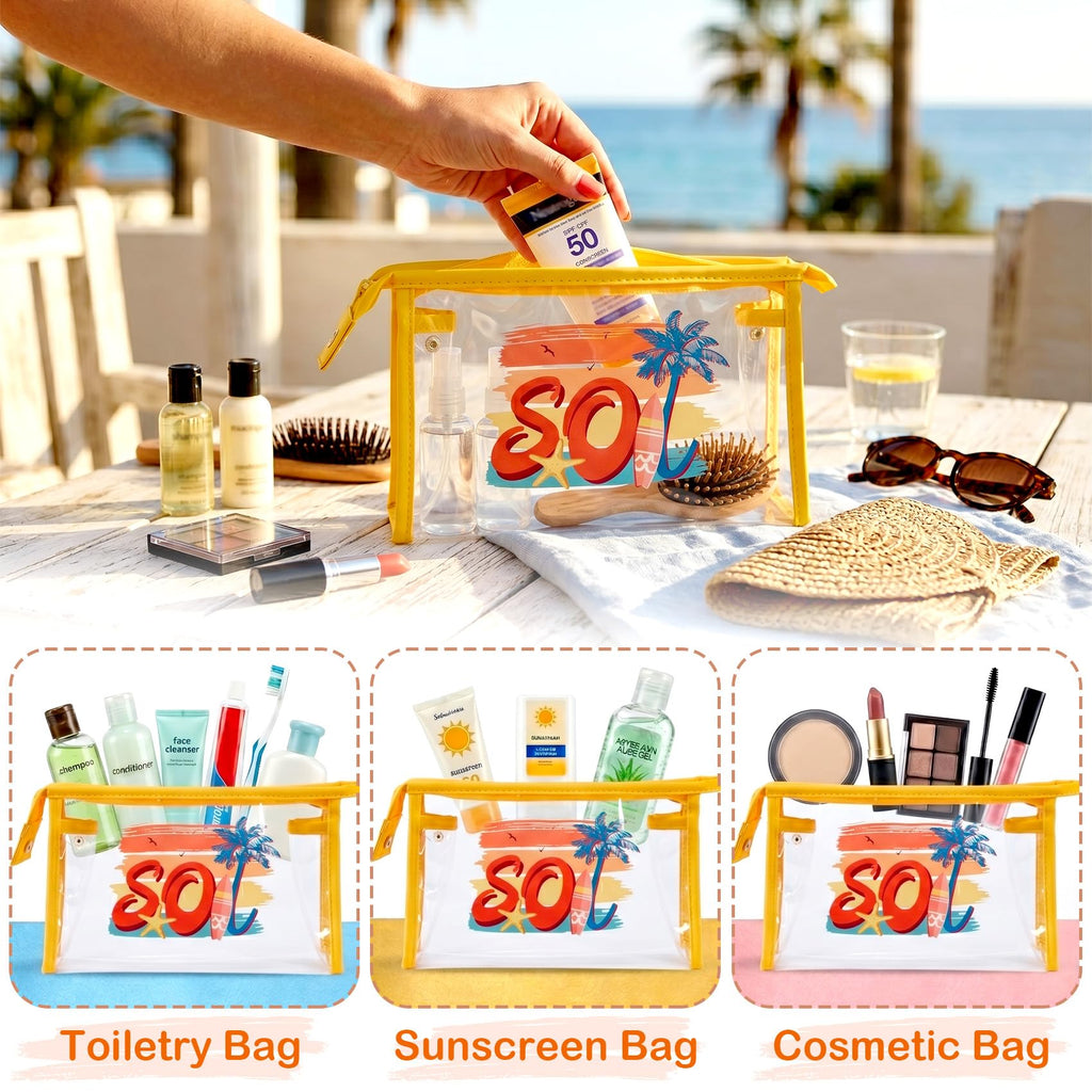 COSHAYSOO Sunscreen Bag Clear Makeup Toiletry Pouch Beach Vacation Essentials for Women Teen Girls Trip Gifts Summer Pool Travel Must Have Accessories Waterproof Stuff
