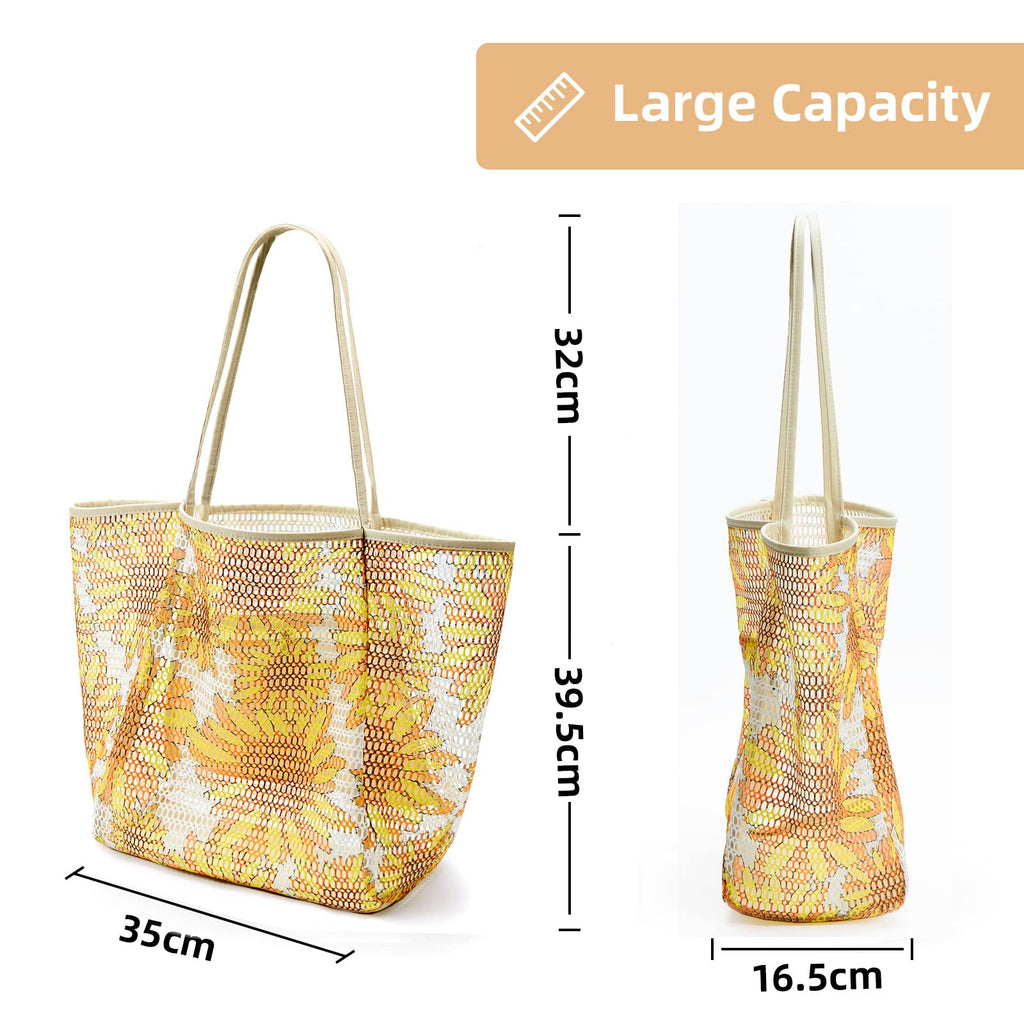 KALIDI Beach Nylon Mesh Tote Bag, Casual Tote Bag Hobo Women Foldable MAX 23L Shoulder Bag For Beach Picnic Vacation