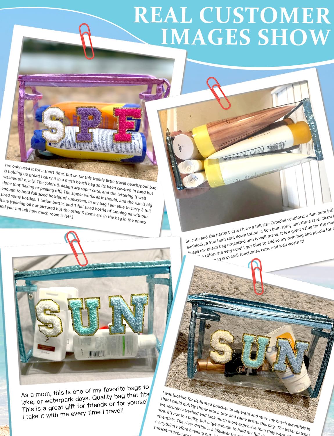 COSHAYSOO Sunscreen Bag Clear Makeup Toiletry Pouch Beach Vacation Essentials for Women Teen Girls Trip Gifts Summer Pool Travel Must Have Accessories Waterproof Stuff