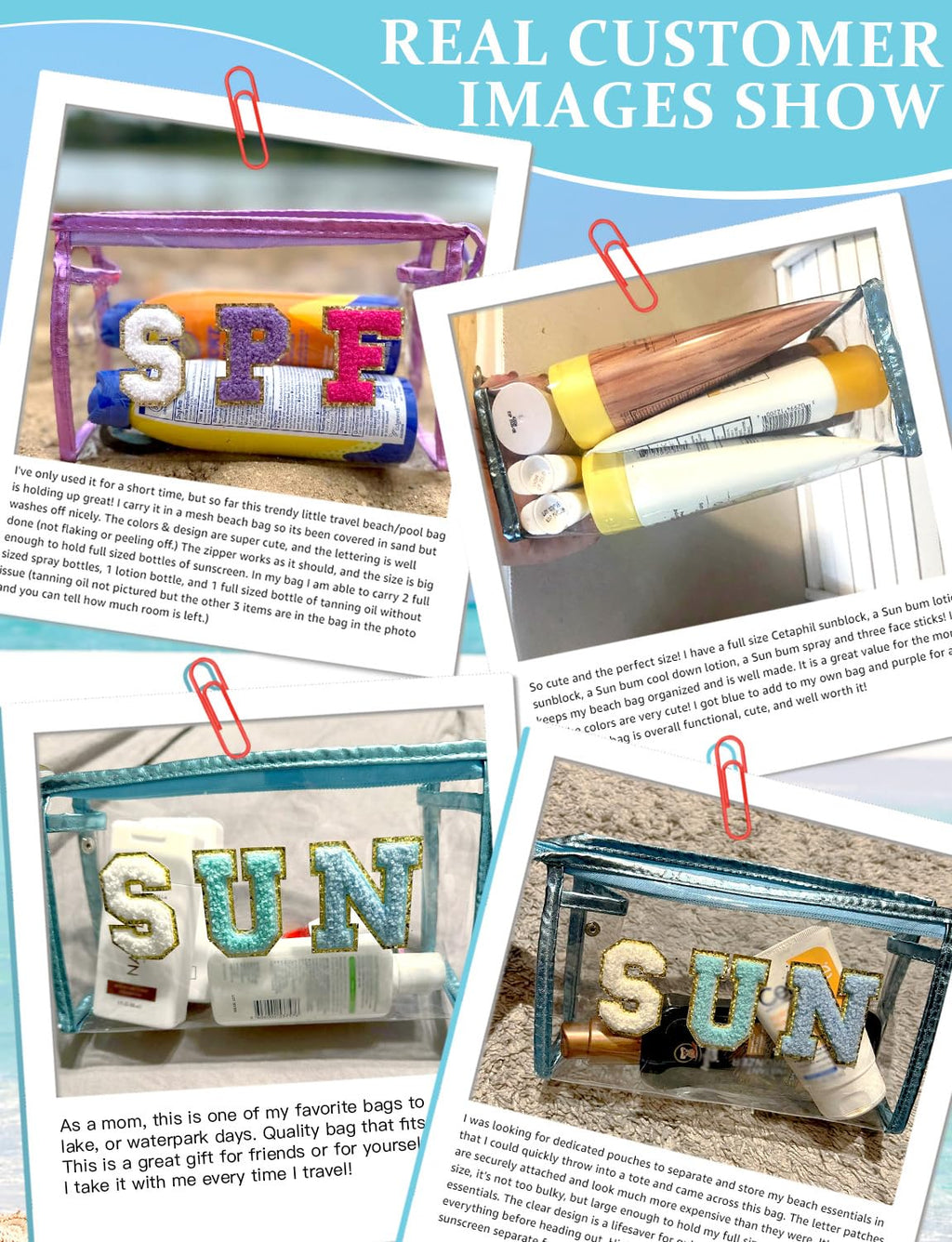 COSHAYSOO Sunscreen Bag Clear Makeup Toiletry Pouch Beach Vacation Essentials for Women Teen Girls Trip Gifts Summer Pool Travel Must Have Accessories Waterproof Stuff