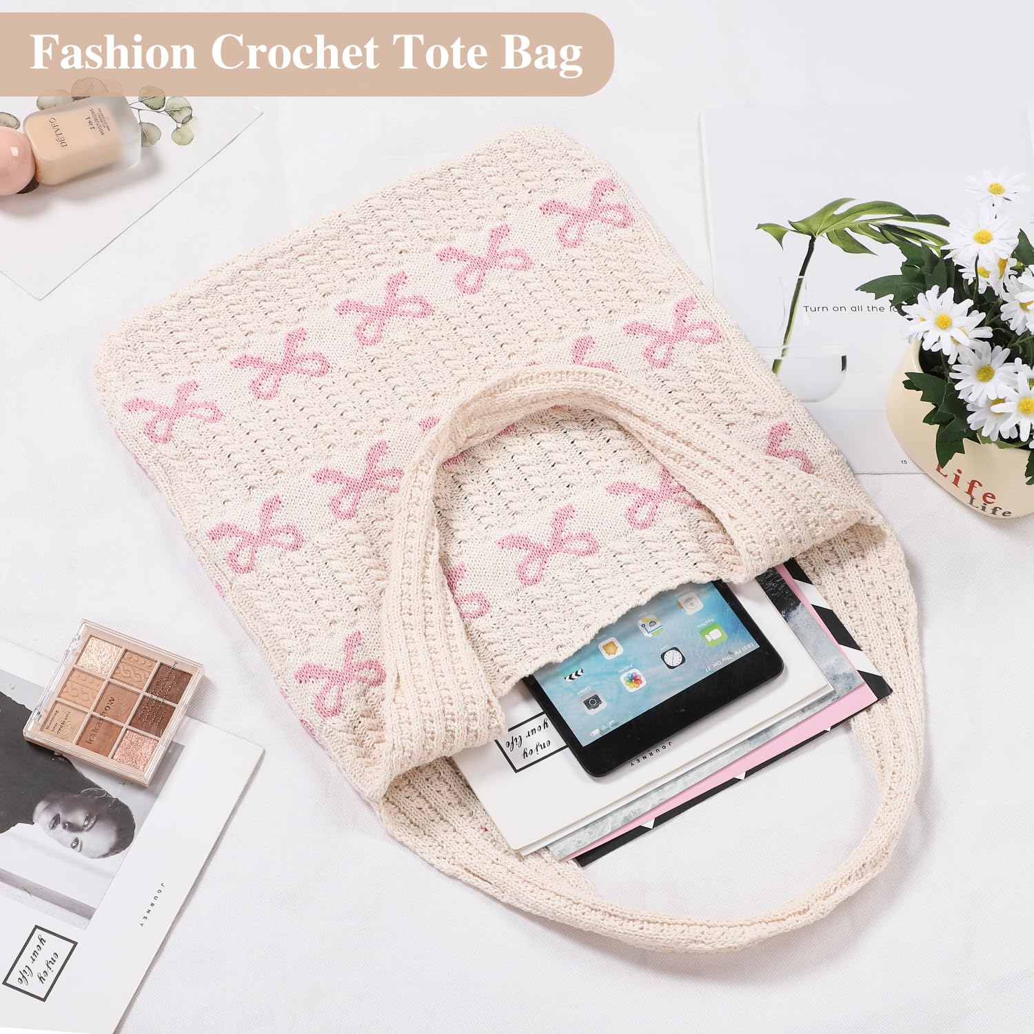 Sightor Crochet Tote Bag, Mesh Beach Bag Knit Summer Hobo Bag Vacation Boho Tote Bag for Women
